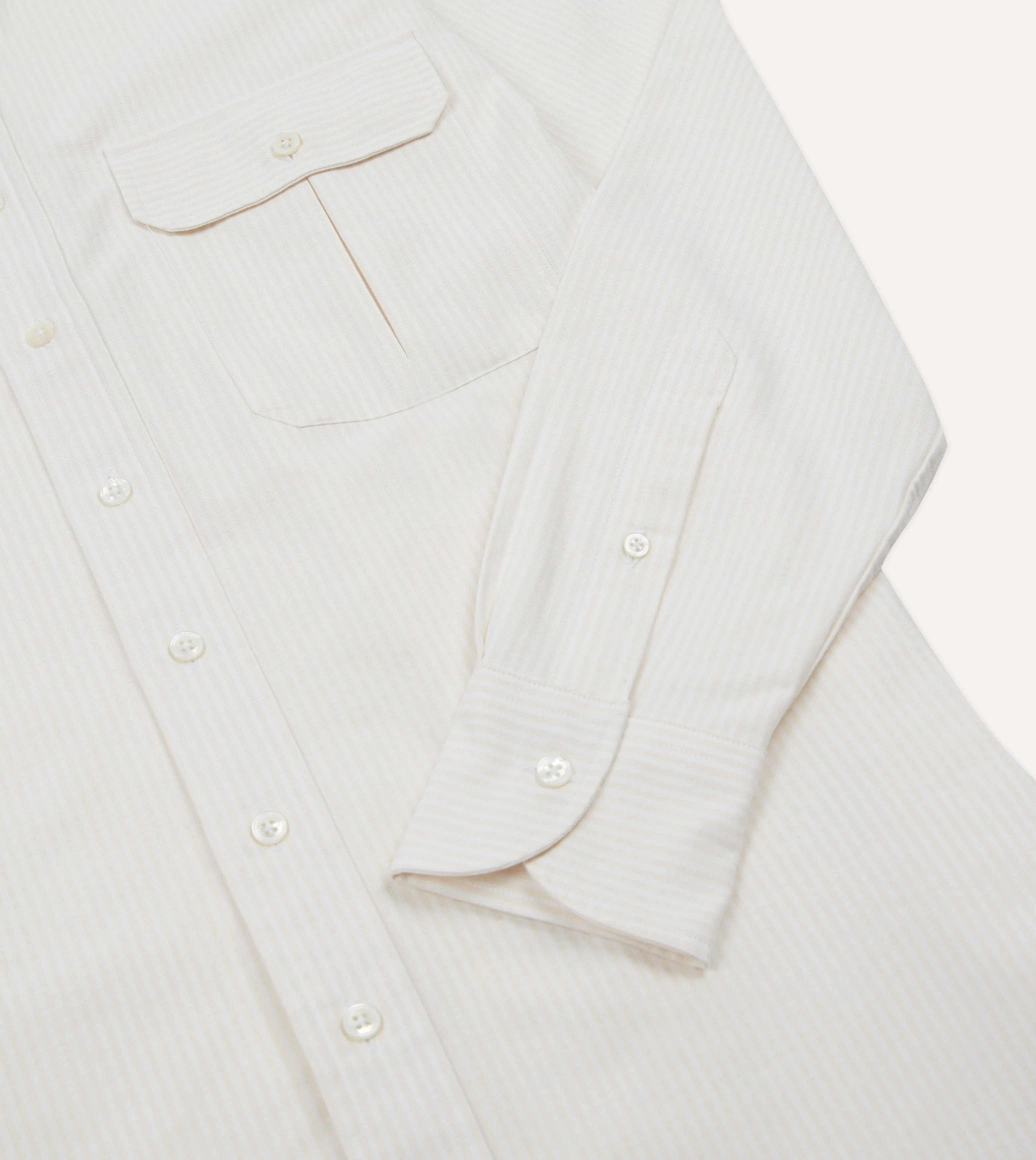 Cream Ticking Stripe Cotton Oxford Cloth Pocket Button-Down Shirt sold by Drake's London product image thumbnail 4