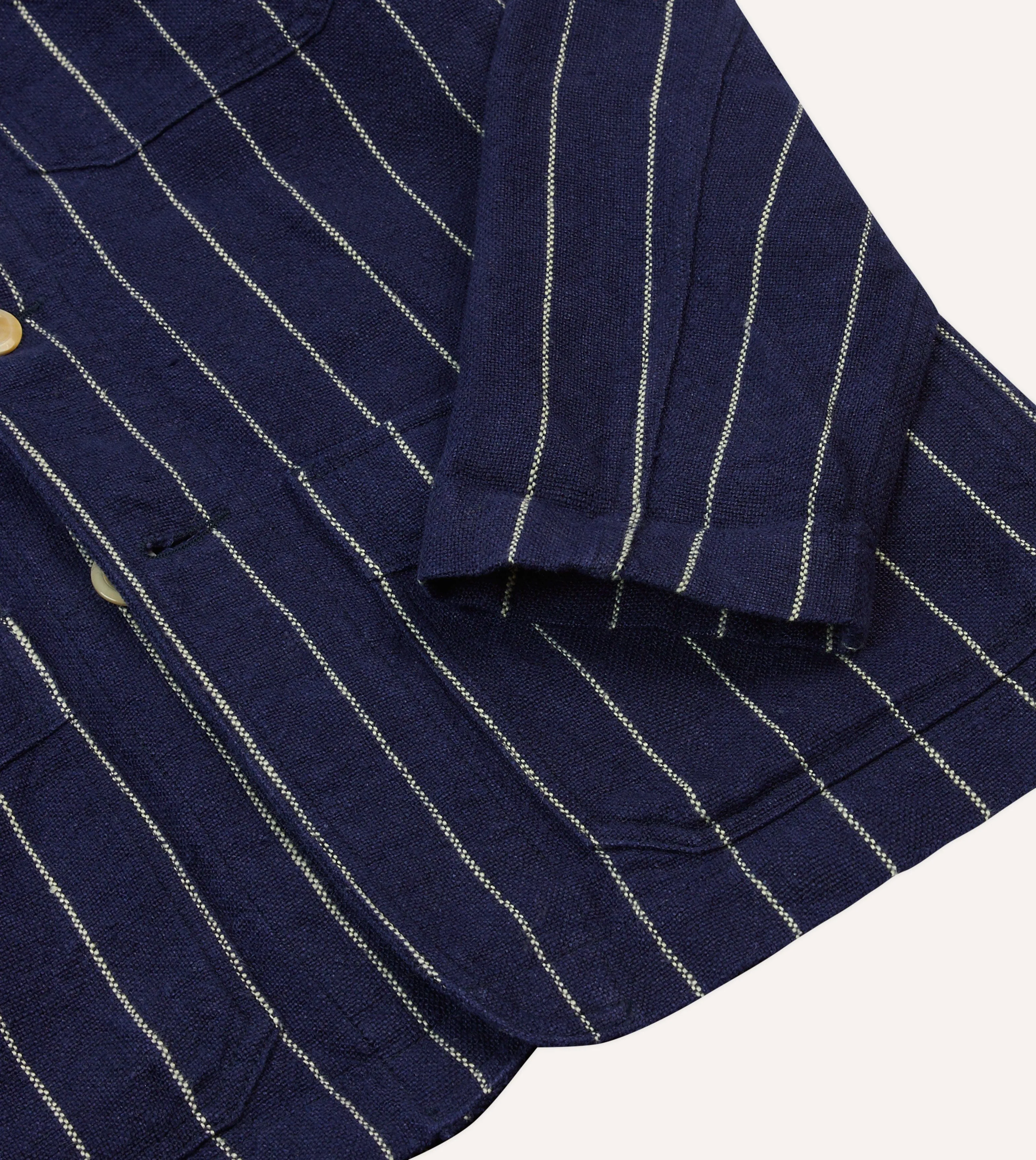 Navy Pinstripe Heavy Linen Five-Pocket Chore Jacket sold by Drake's London product image thumbnail 5