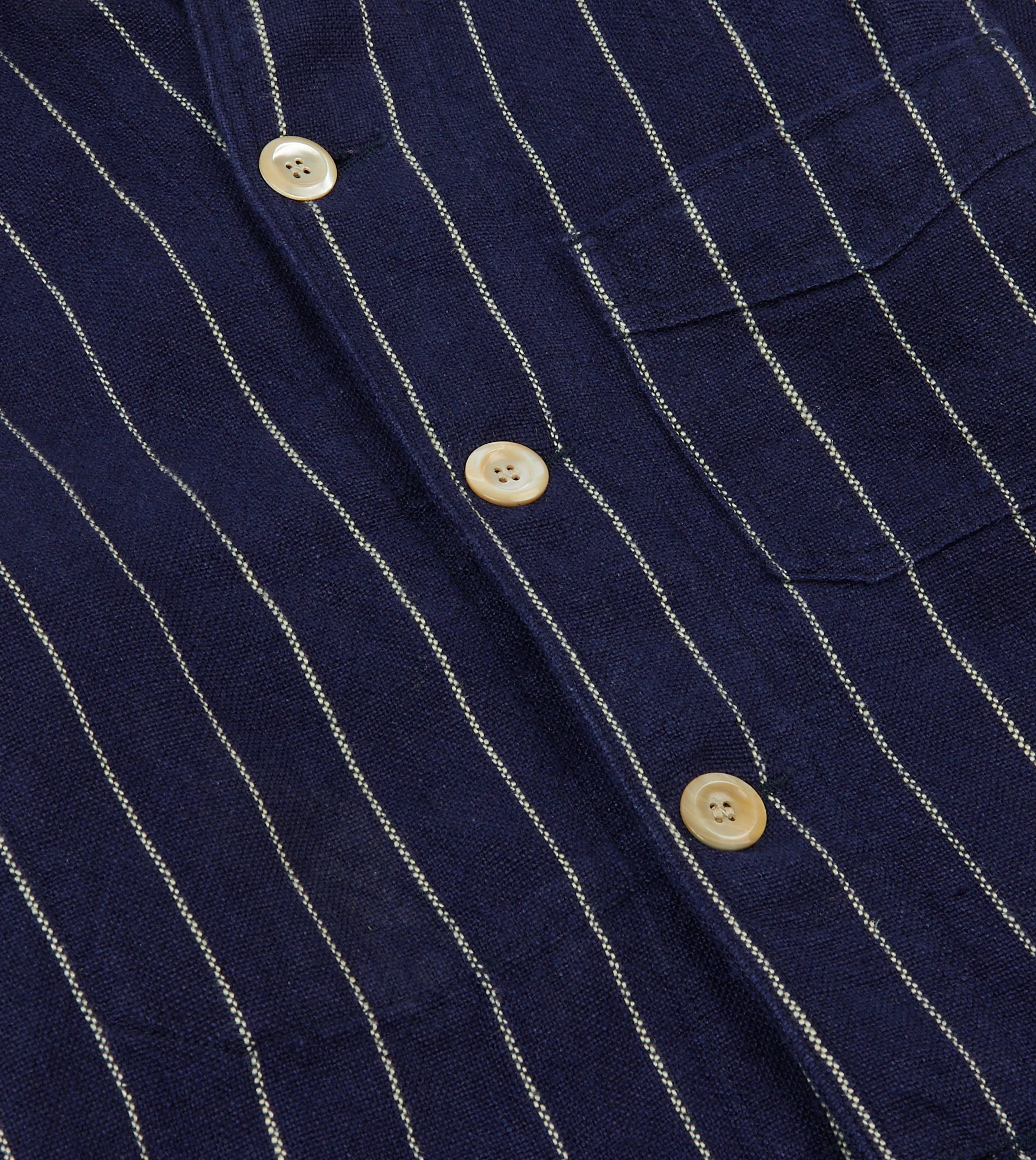 Navy Pinstripe Heavy Linen Five-Pocket Chore Jacket sold by Drake's London product image thumbnail 4