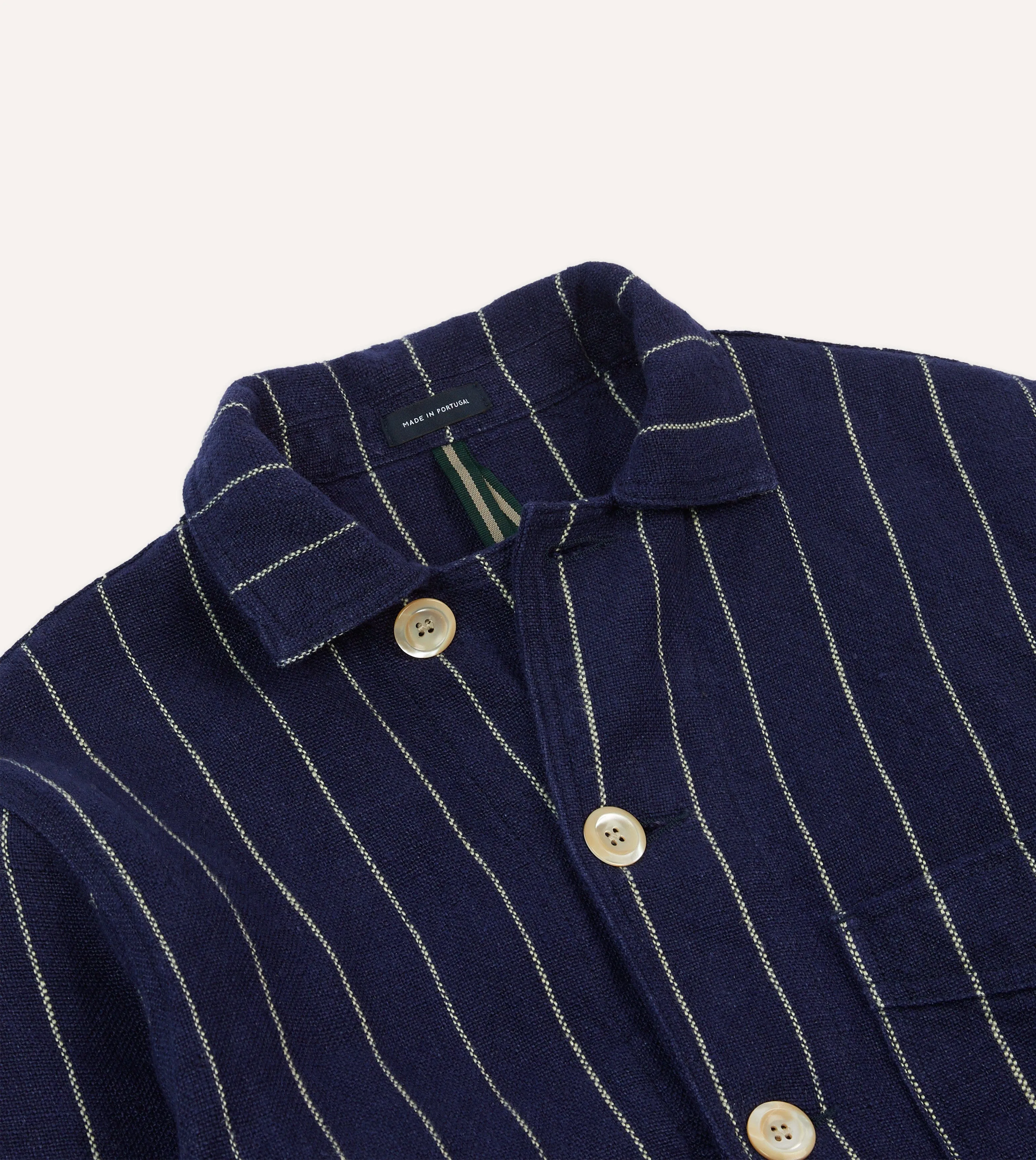 Navy Pinstripe Heavy Linen Five-Pocket Chore Jacket sold by Drake's London product image thumbnail 3