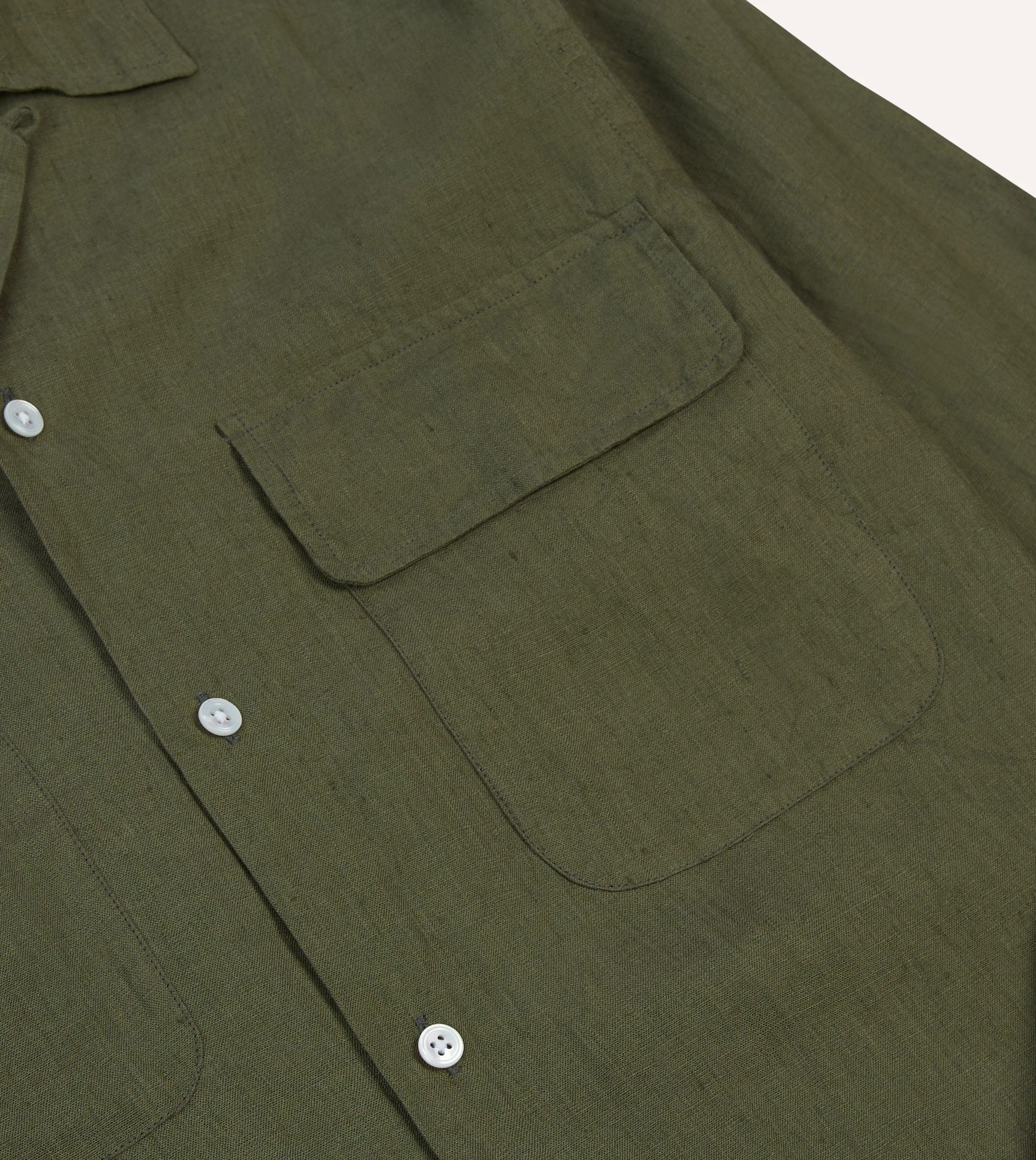 Khaki Linen Camp Collar Long Sleeve Shirt sold by Drake's London product image thumbnail 4