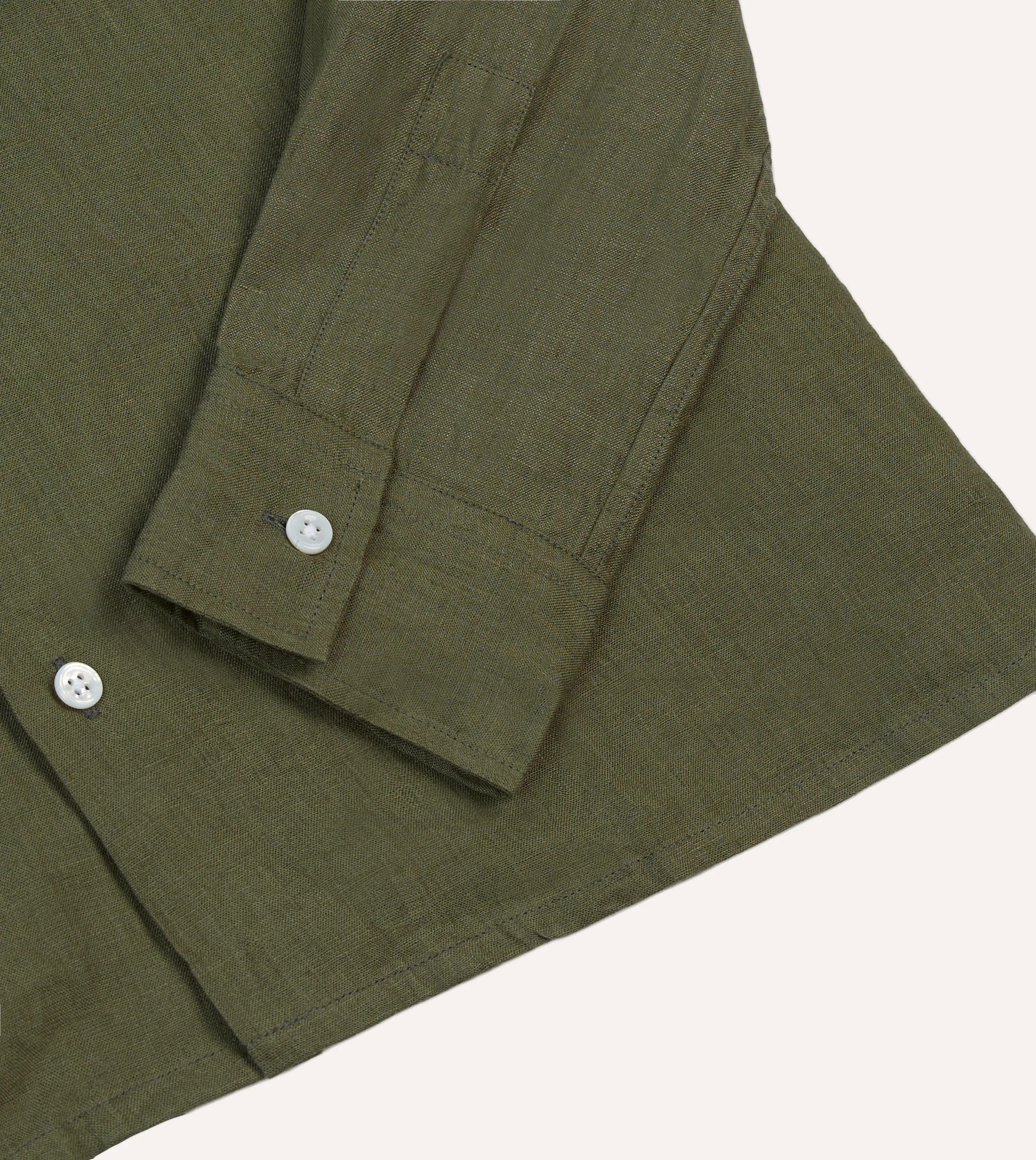 Khaki Linen Camp Collar Long Sleeve Shirt sold by Drake's London product image thumbnail 5