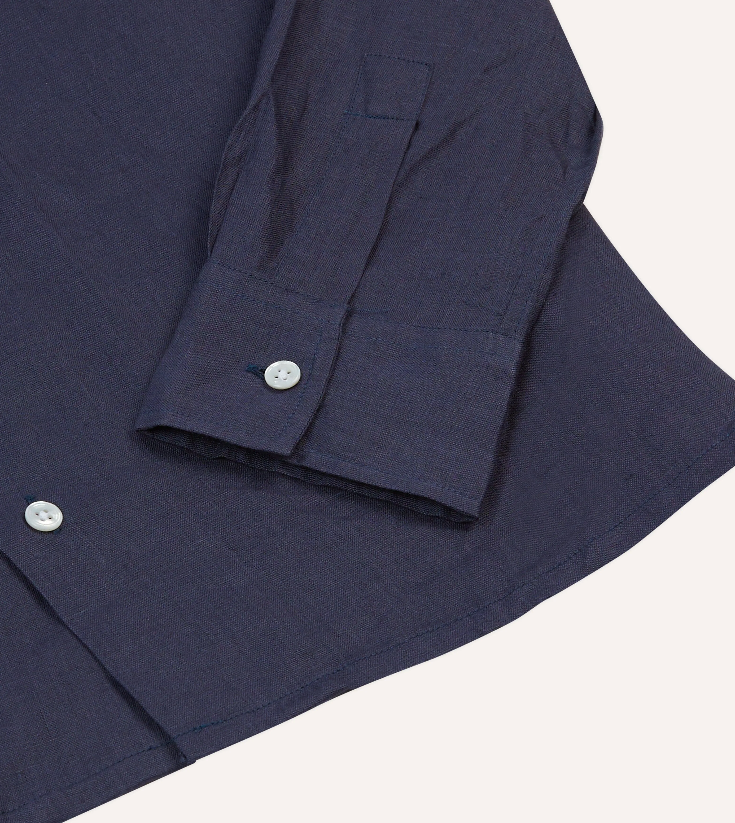 Navy Linen Camp Collar Long Sleeve Shirt sold by Drake's London product image thumbnail 5