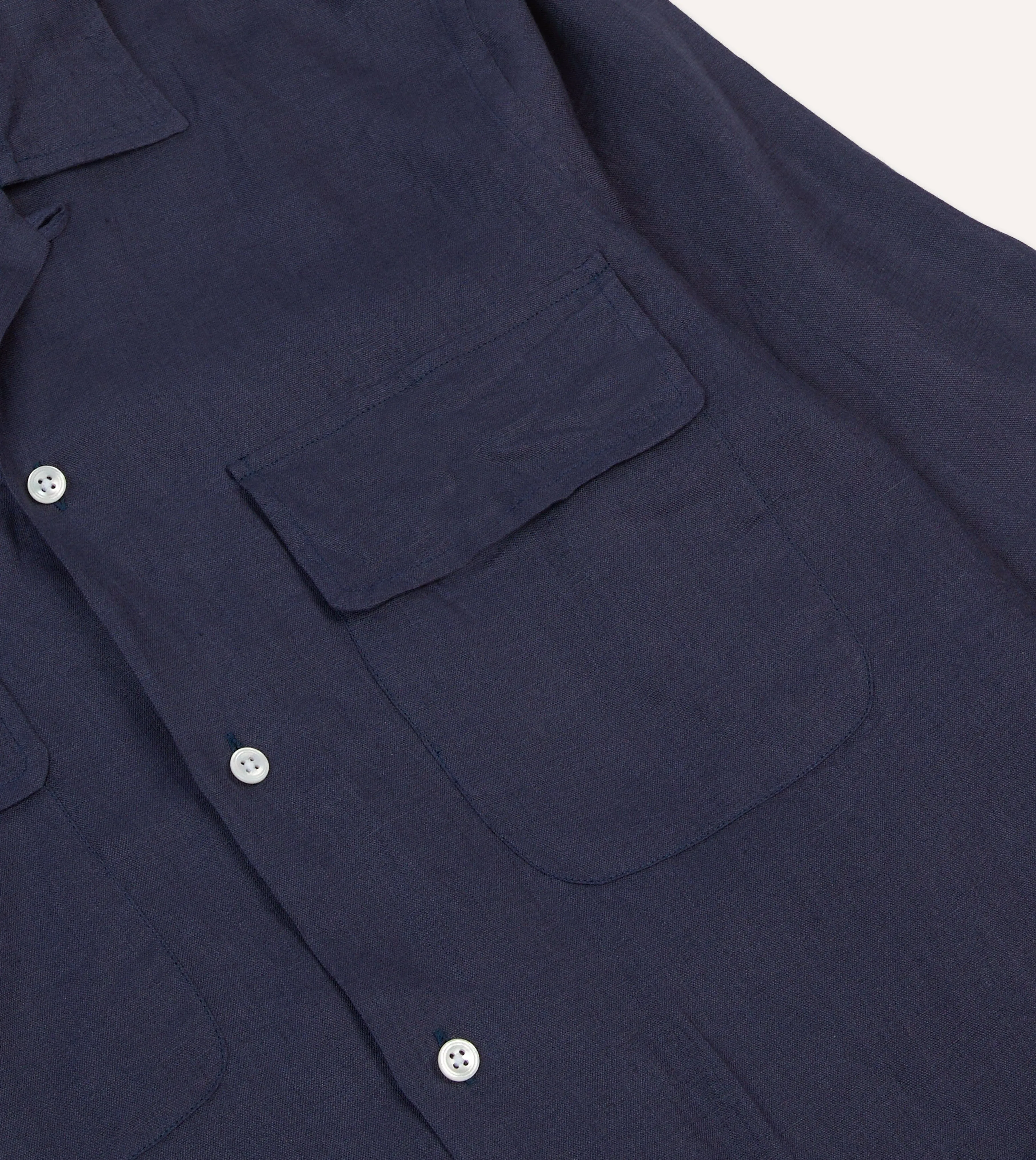 Navy Linen Camp Collar Long Sleeve Shirt sold by Drake's London product image thumbnail 4