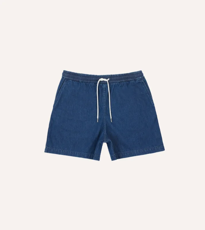 Stone Wash Indigo Cotton Drawstring Shorts sold by Drake's London
