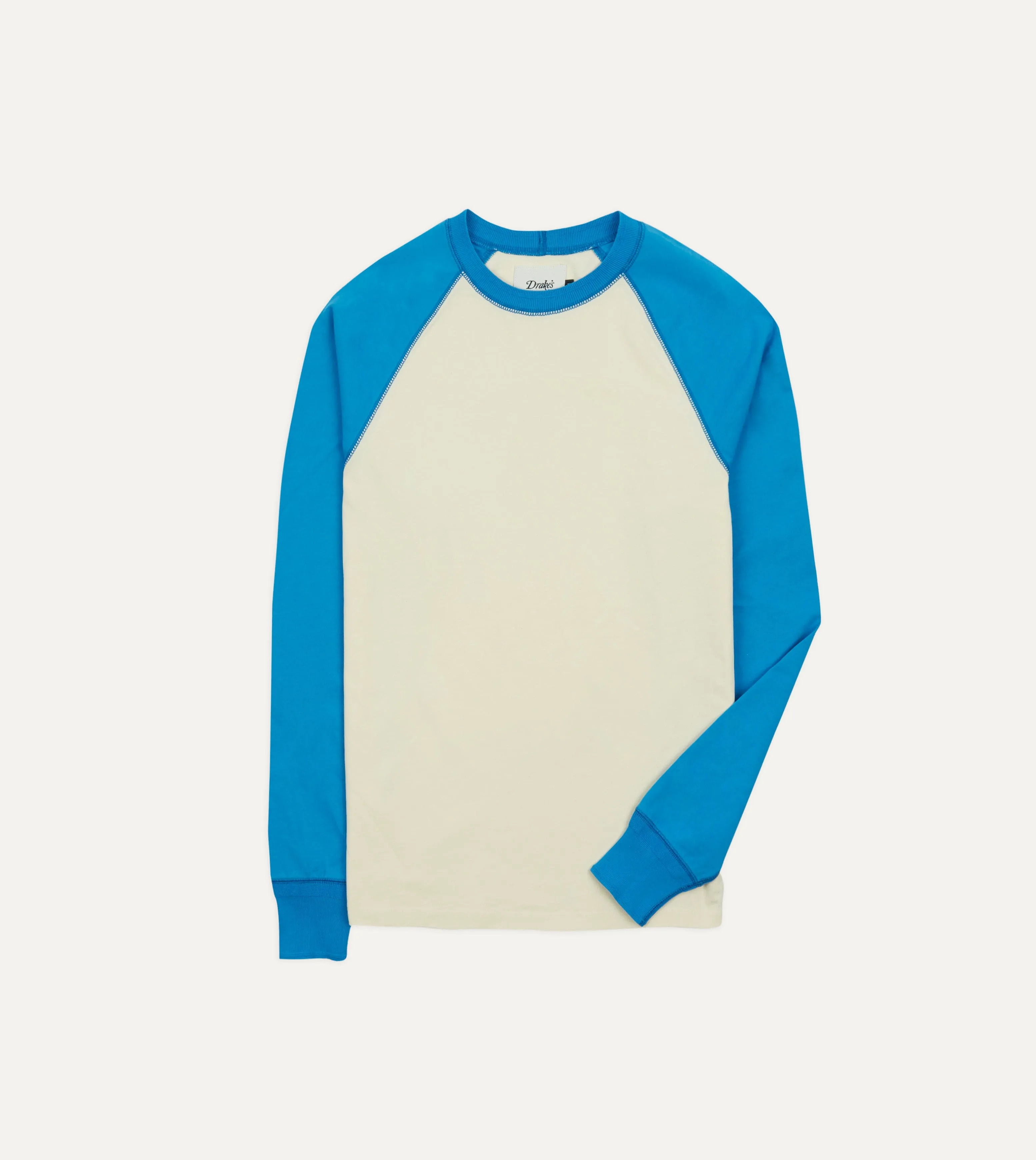 Blue and Antique White Raglan Sleeve Hiking T-Shirt sold by Drake's London