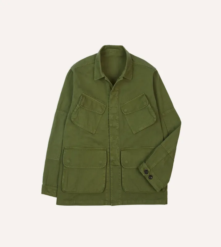 Olive Herringbone Cotton Jungle Jacket sold by Drake's London