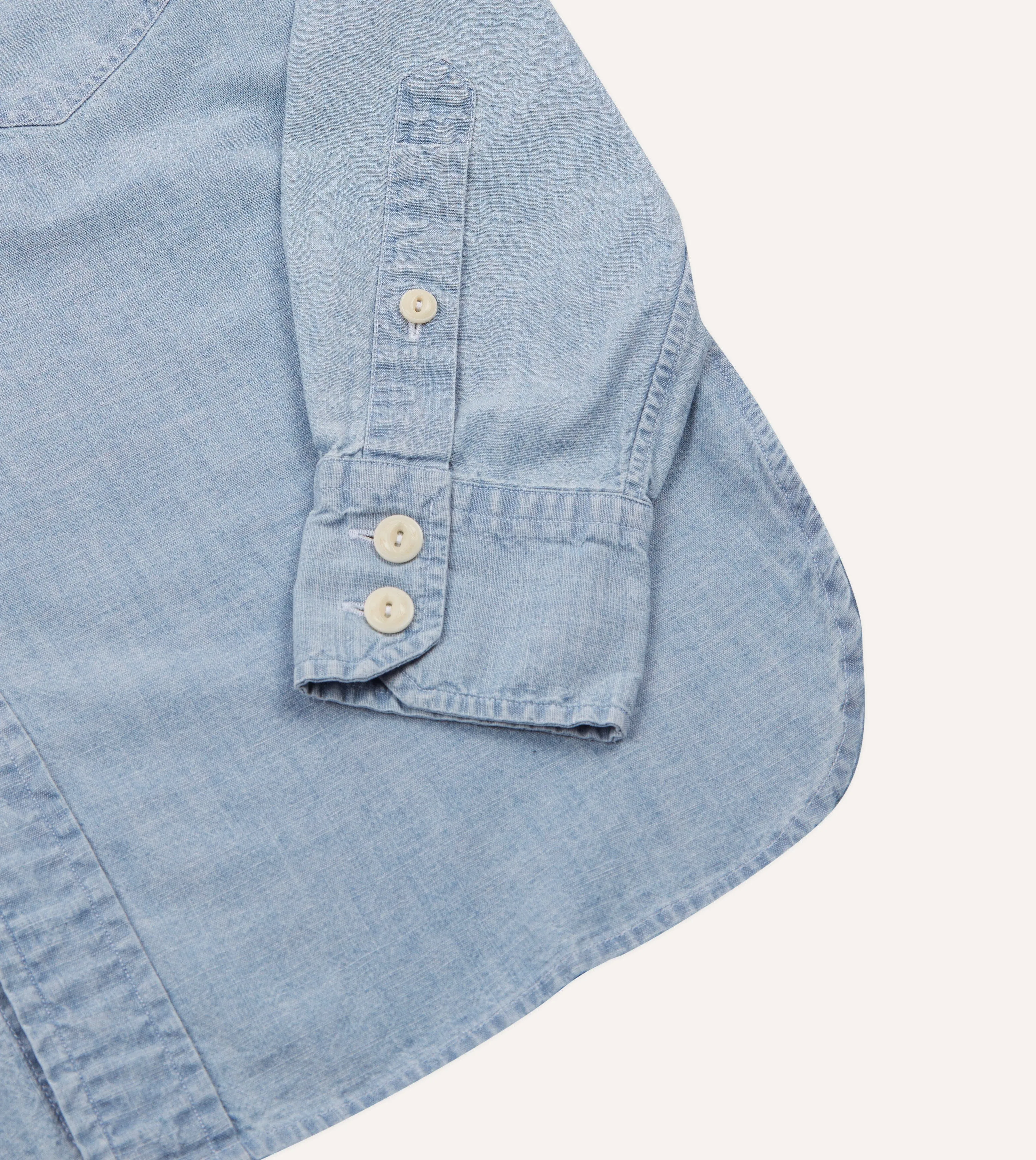 Blue Cotton Chambray Two-Pocket Work Shirt sold by Drake's London product image thumbnail 5