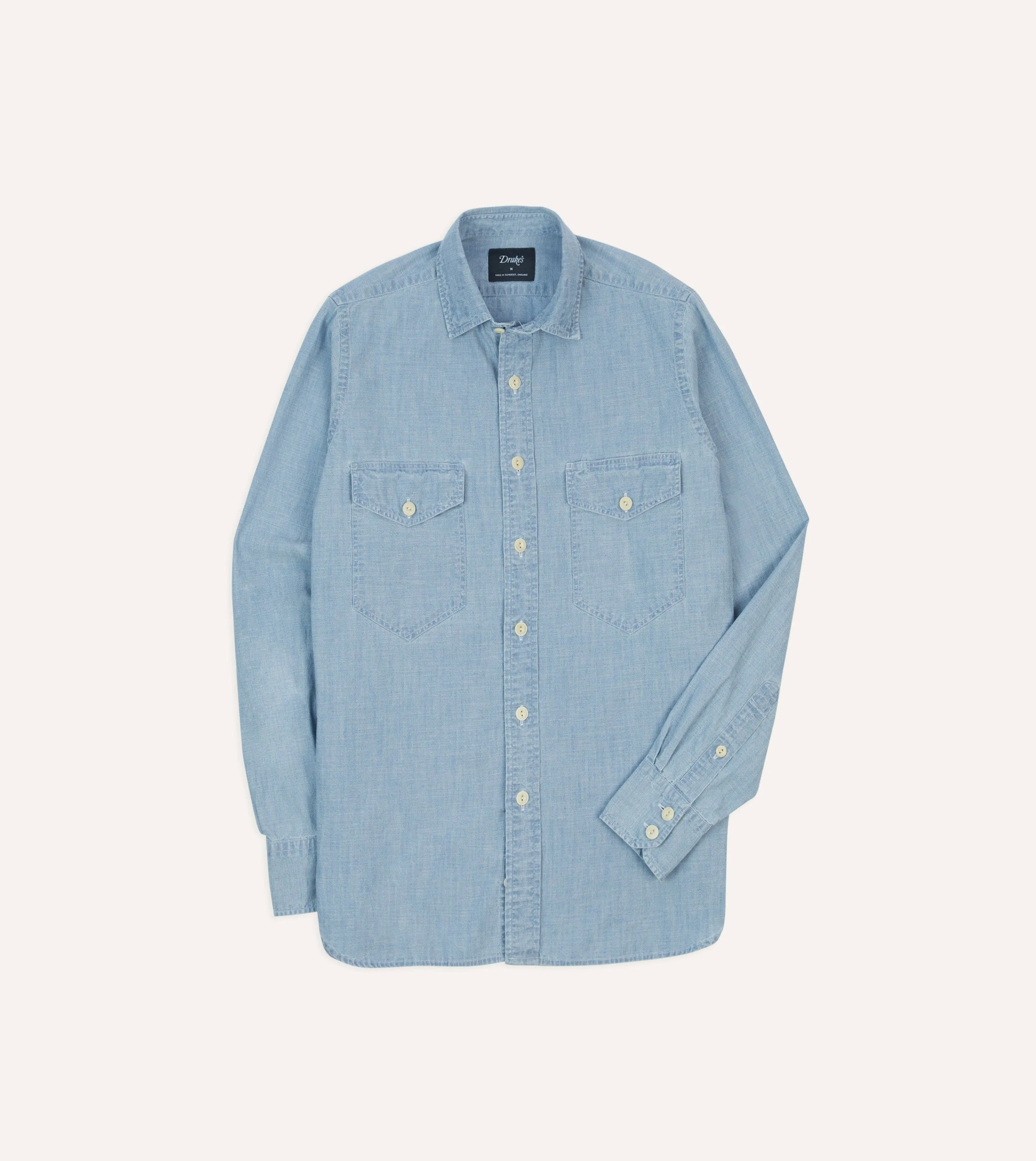 Blue Cotton Chambray Two-Pocket Work Shirt sold by Drake's London