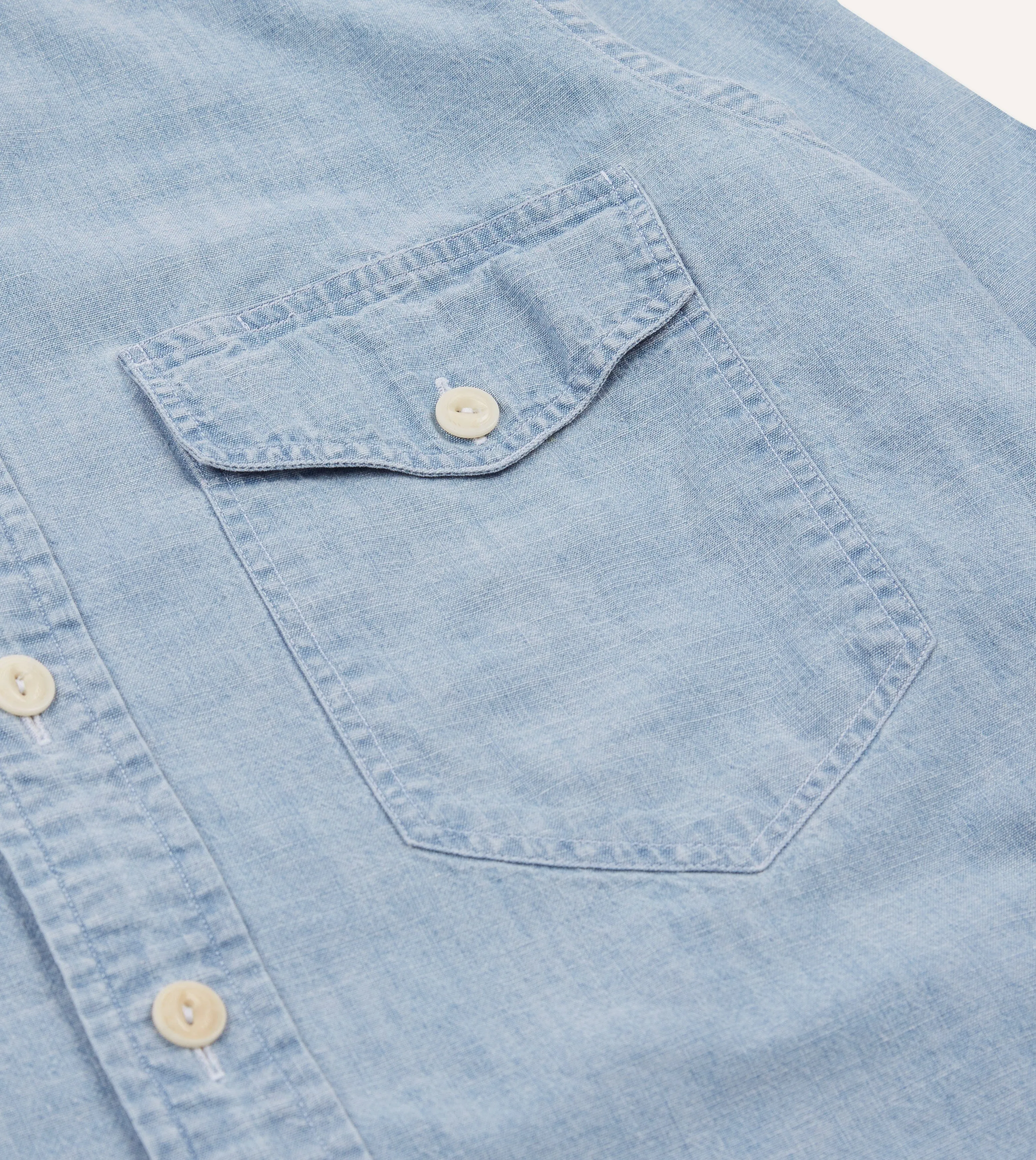 Blue Cotton Chambray Two-Pocket Work Shirt sold by Drake's London product image thumbnail 4