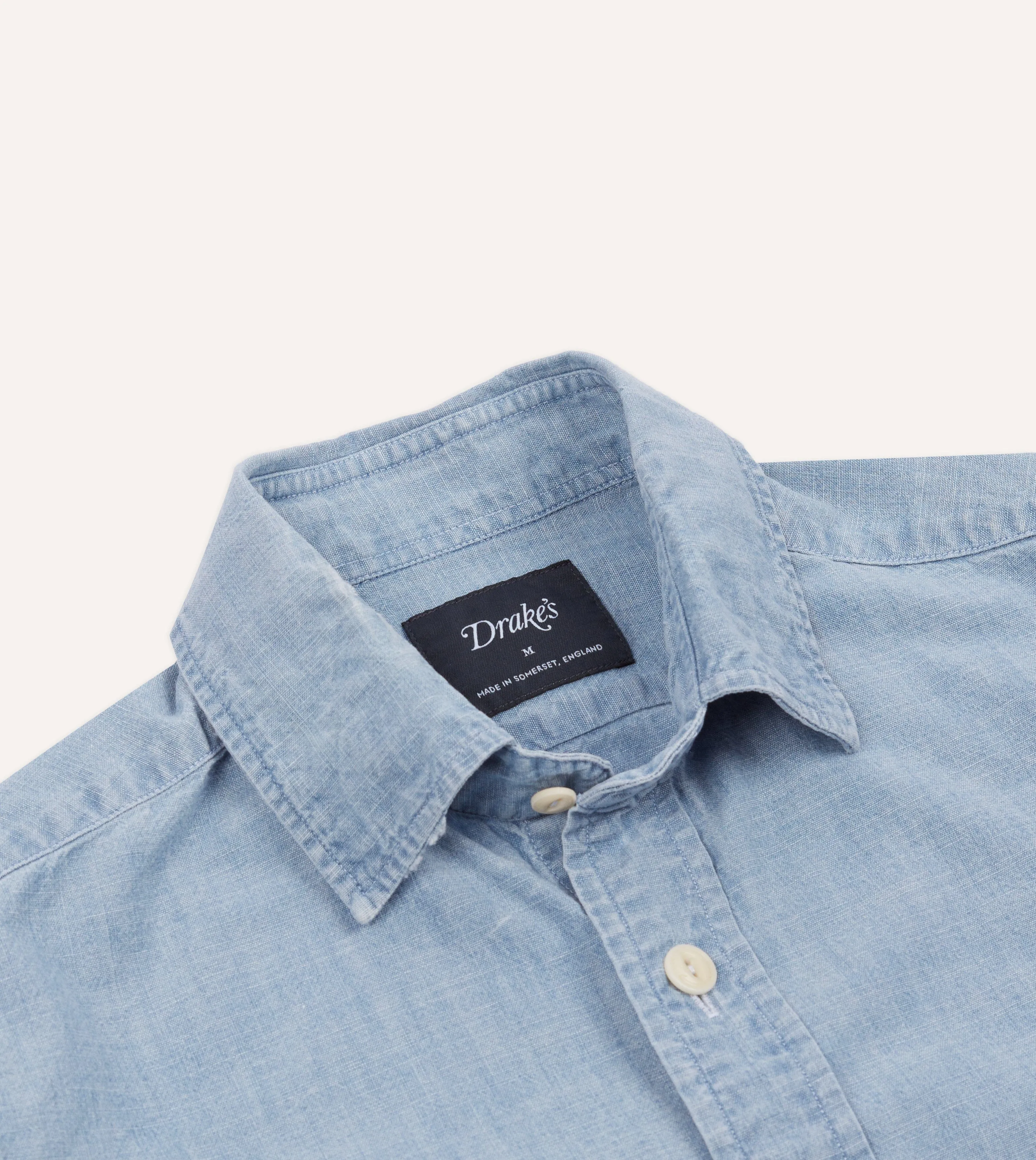 Blue Cotton Chambray Two-Pocket Work Shirt sold by Drake's London product image thumbnail 3