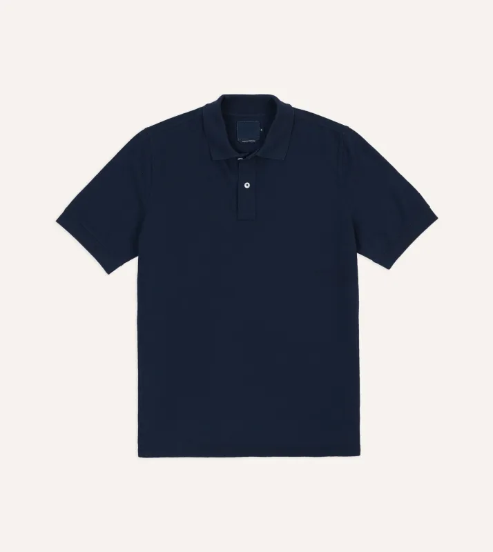 Dark Navy Piqué Cotton Polo Shirt made by Drake's London