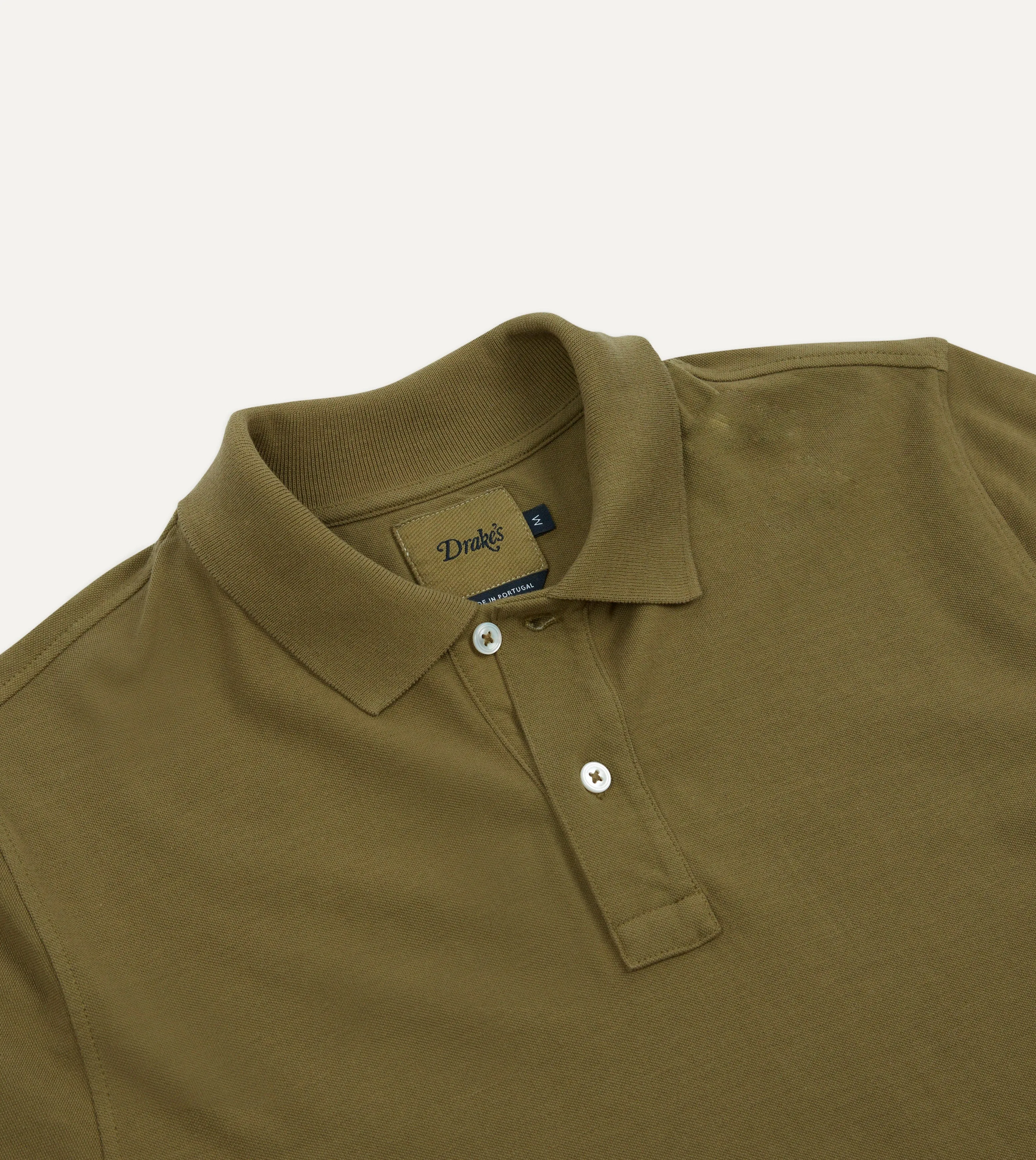Khaki Piqué Cotton Polo Shirt sold by Drake's London product image thumbnail 3