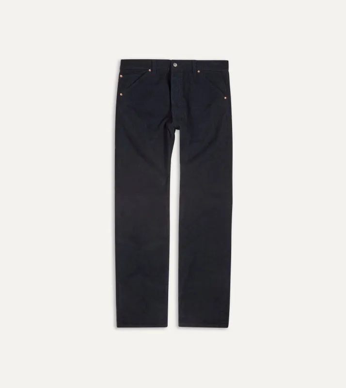 Navy Japanese Selvedge Needlecord Five-Pocket Trousers sold by Drake's London