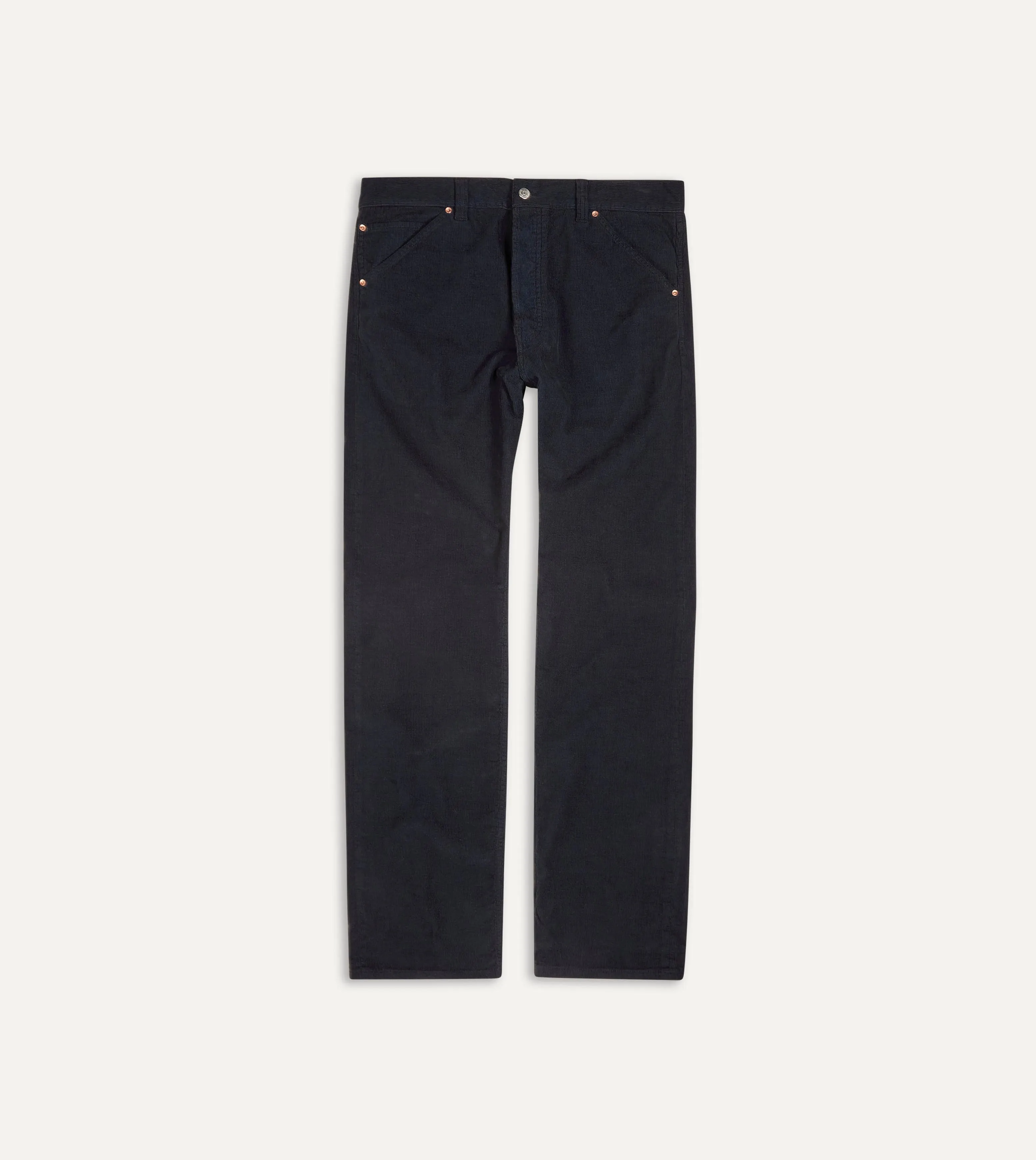 Navy Japanese Selvedge Needlecord Five-Pocket Trousers sold by Drake's London