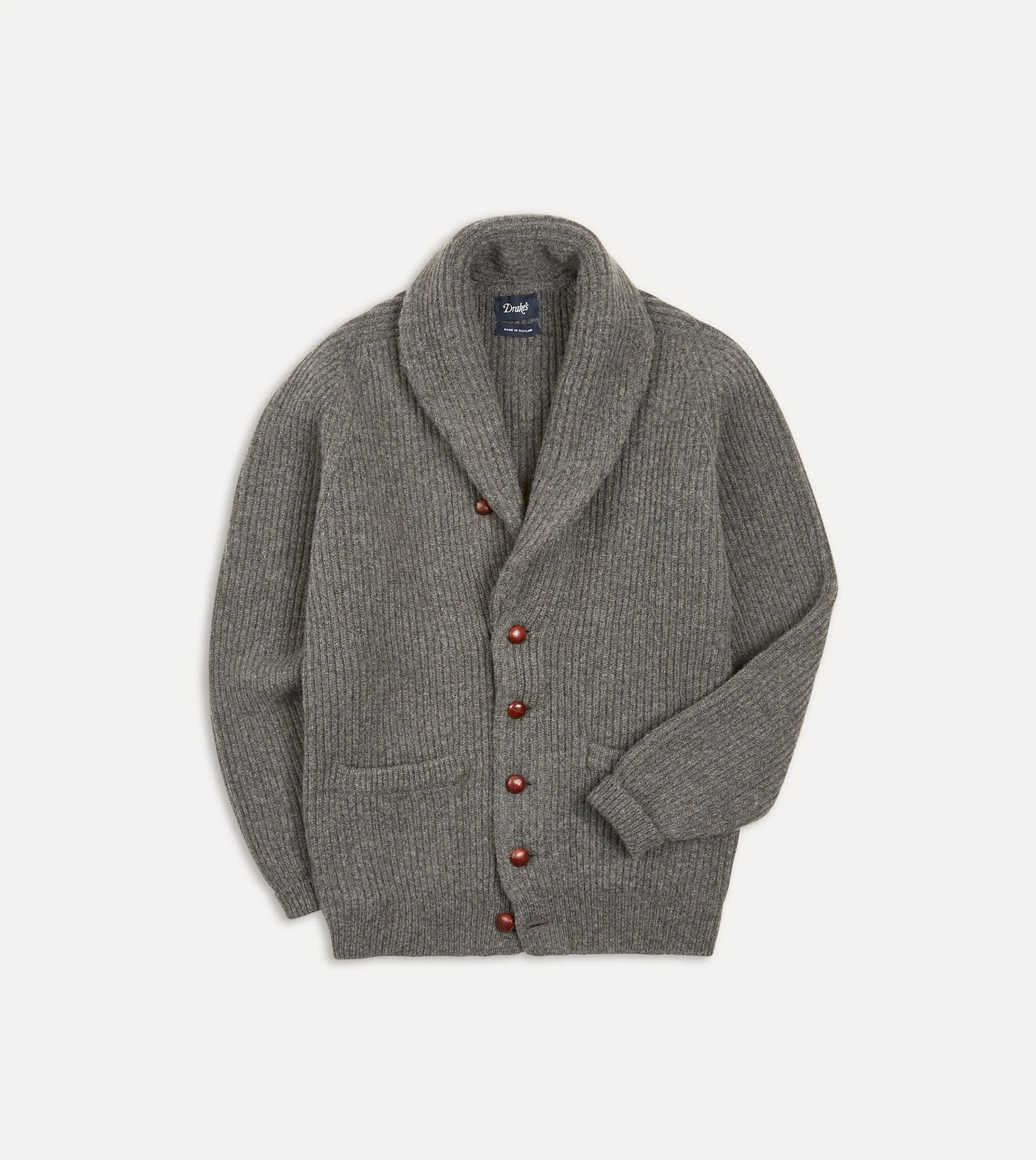 Grey Lambswool Shawl Collar Cardigan sold by Drake's London