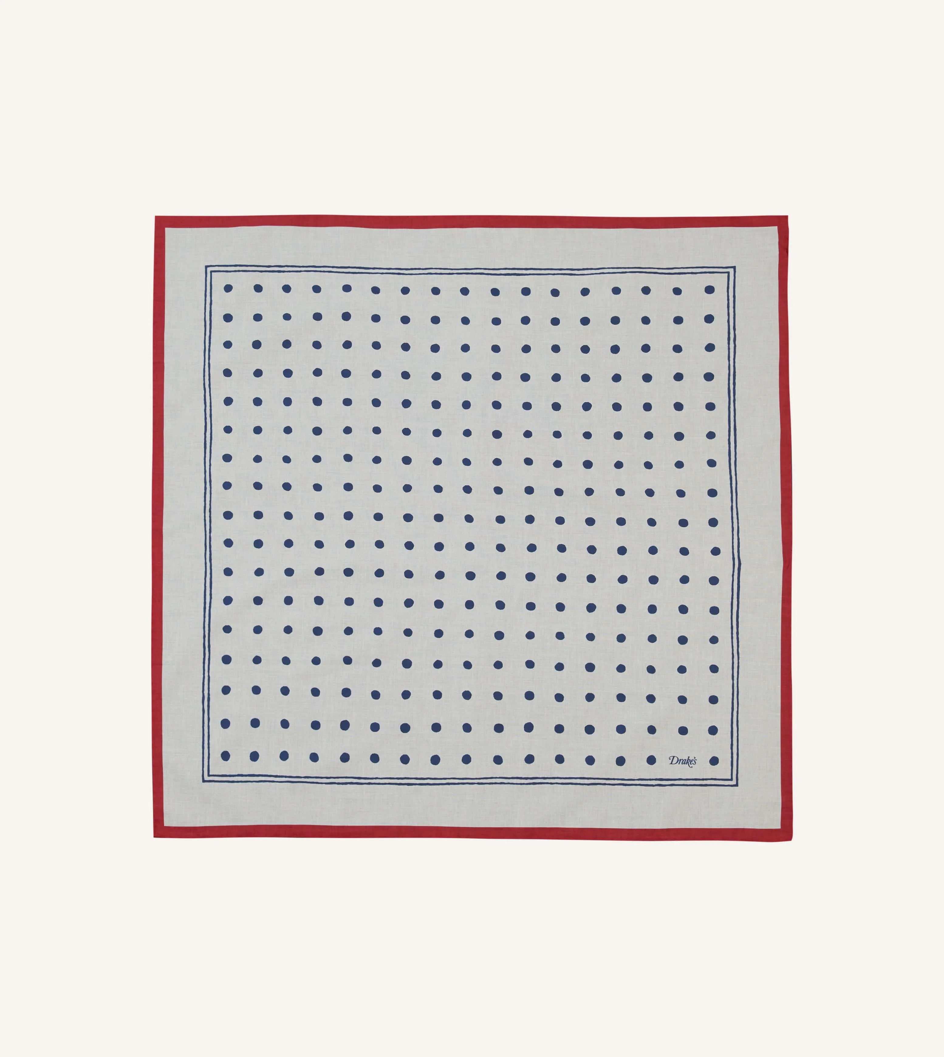 White and Navy Polka Dot Print Bandana sold by Drake's London