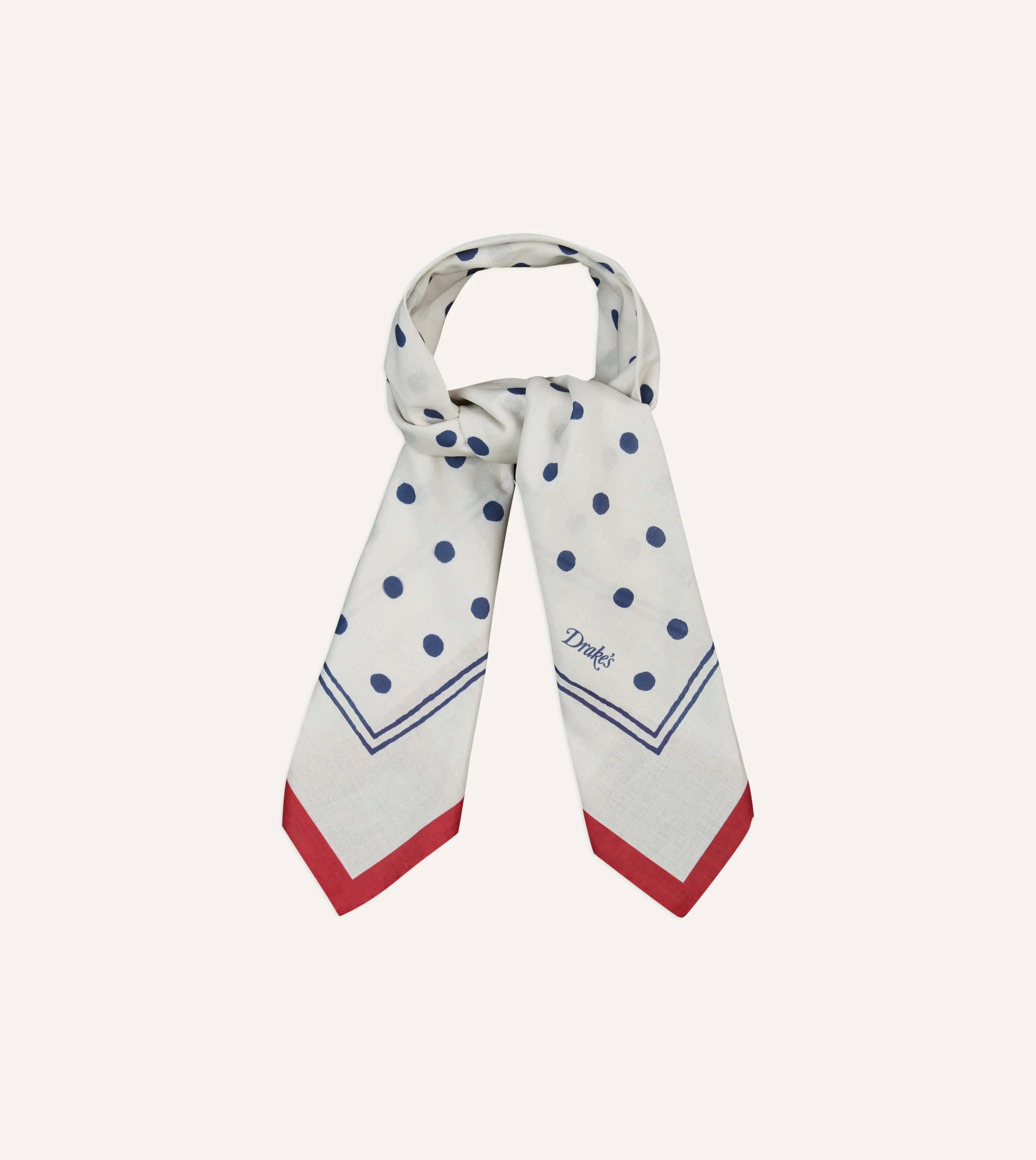 White and Navy Polka Dot Print Bandana sold by Drake's London product image thumbnail 5