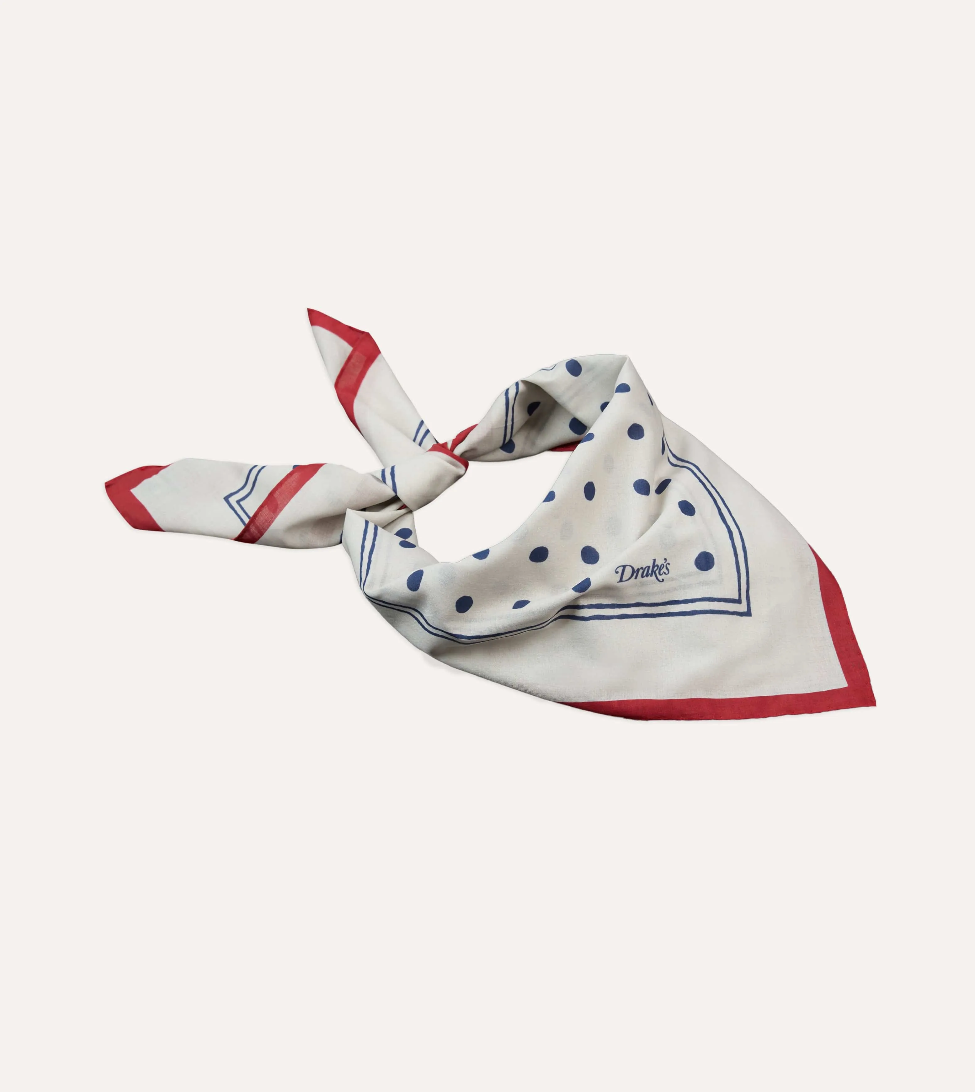 White and Navy Polka Dot Print Bandana sold by Drake's London product image thumbnail 4
