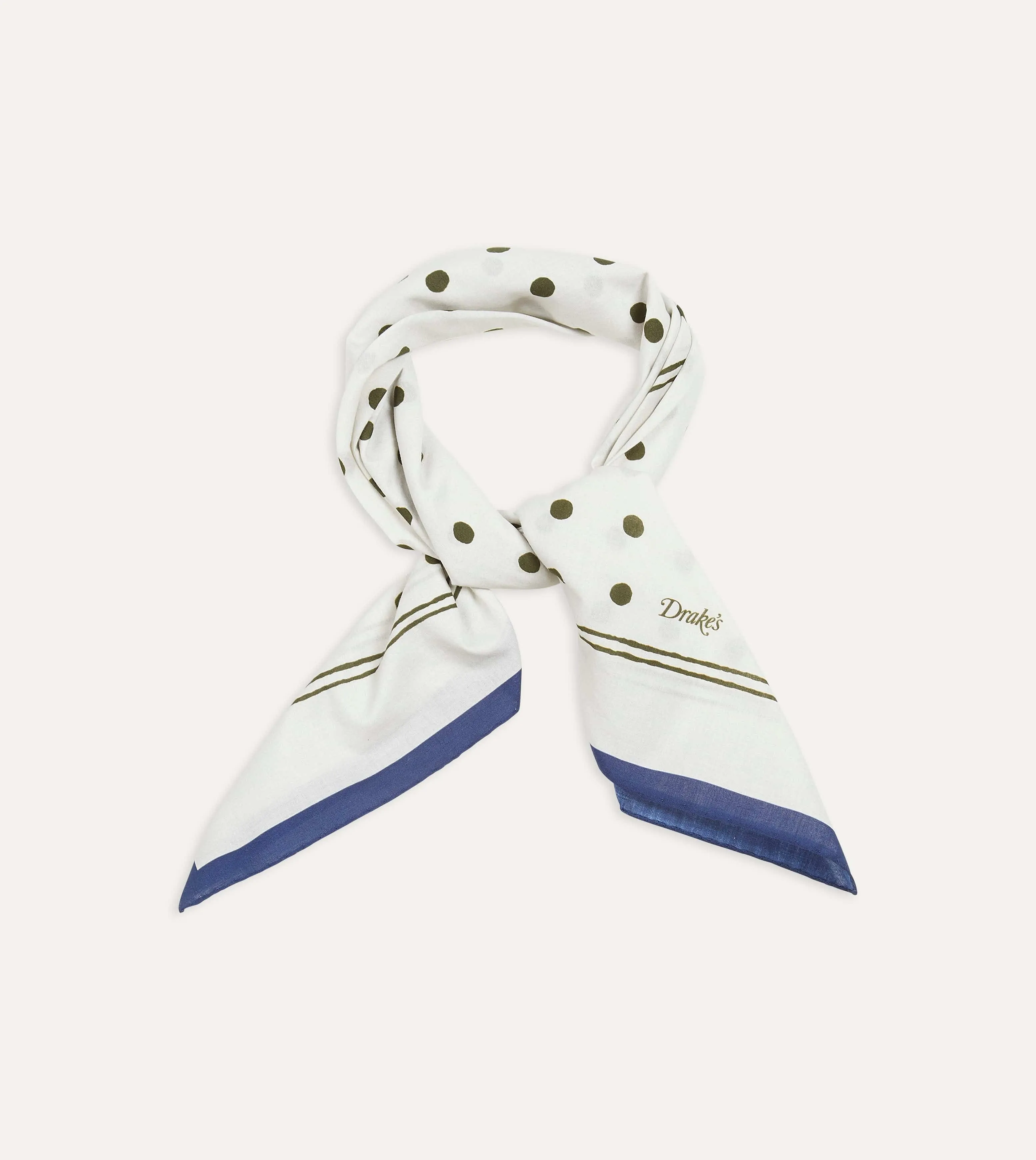 White and Green Polka Dot Print Bandana sold by Drake's London product image thumbnail 5