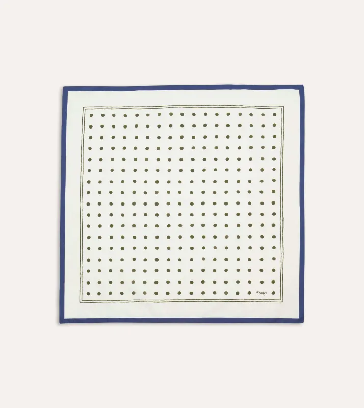 White and Green Polka Dot Print Bandana sold by Drake's London