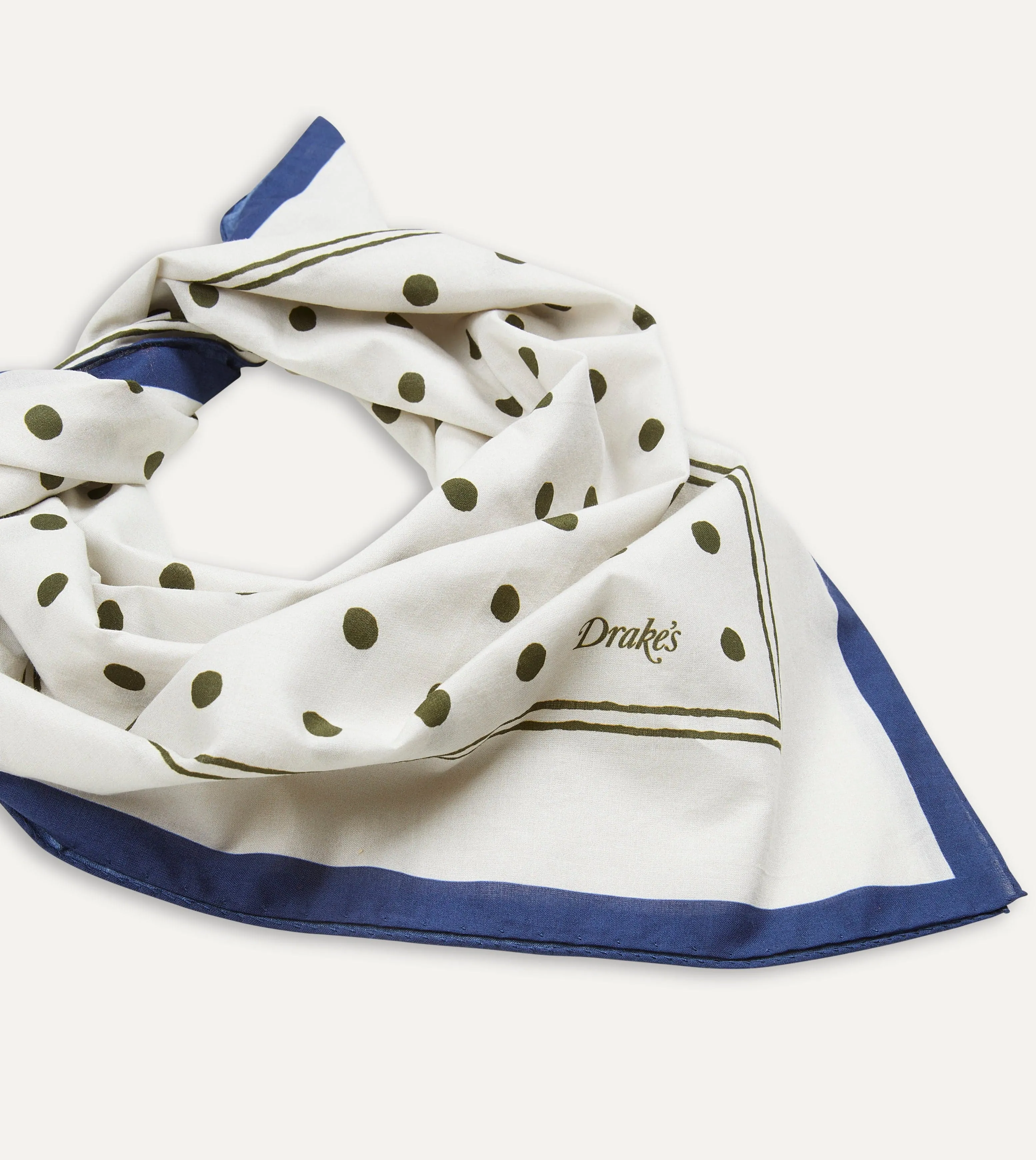 White and Green Polka Dot Print Bandana sold by Drake's London product image thumbnail 3