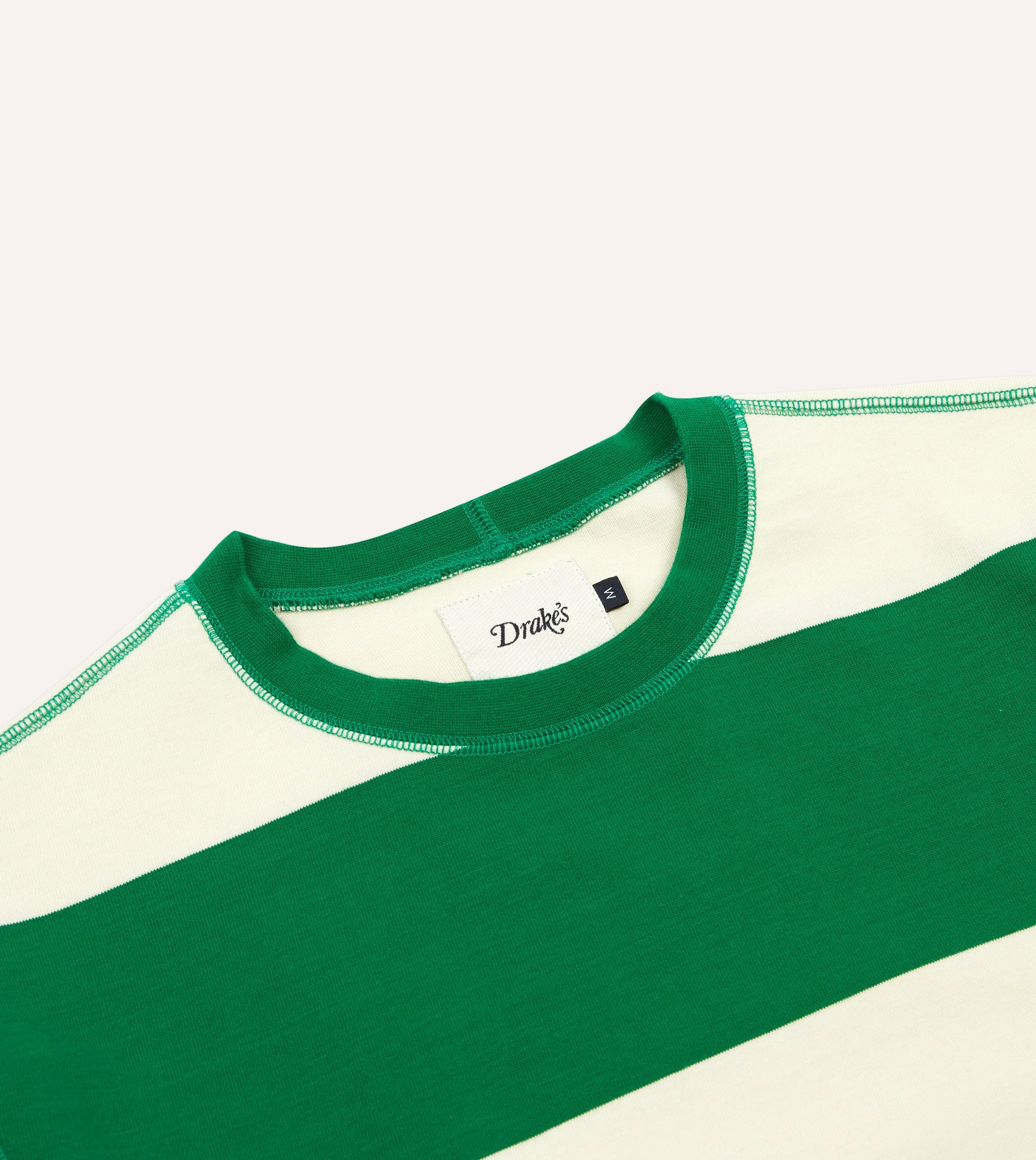 Green and White Wide Stripe Heavy Cotton Crew Neck Hiking T-Shirt sold by Drake's London product image thumbnail 3