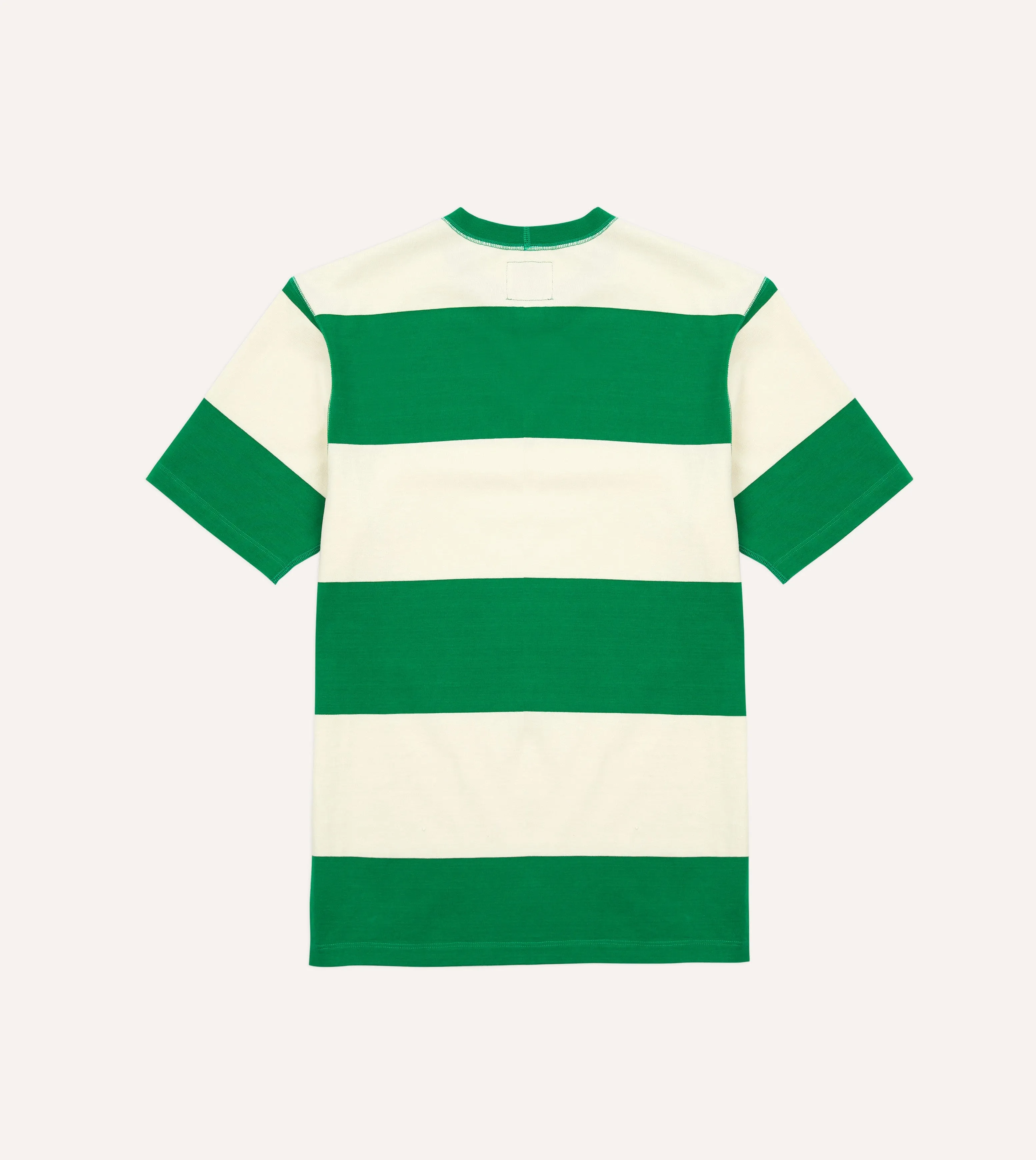 Green and White Wide Stripe Heavy Cotton Crew Neck Hiking T-Shirt sold by Drake's London product image thumbnail 4