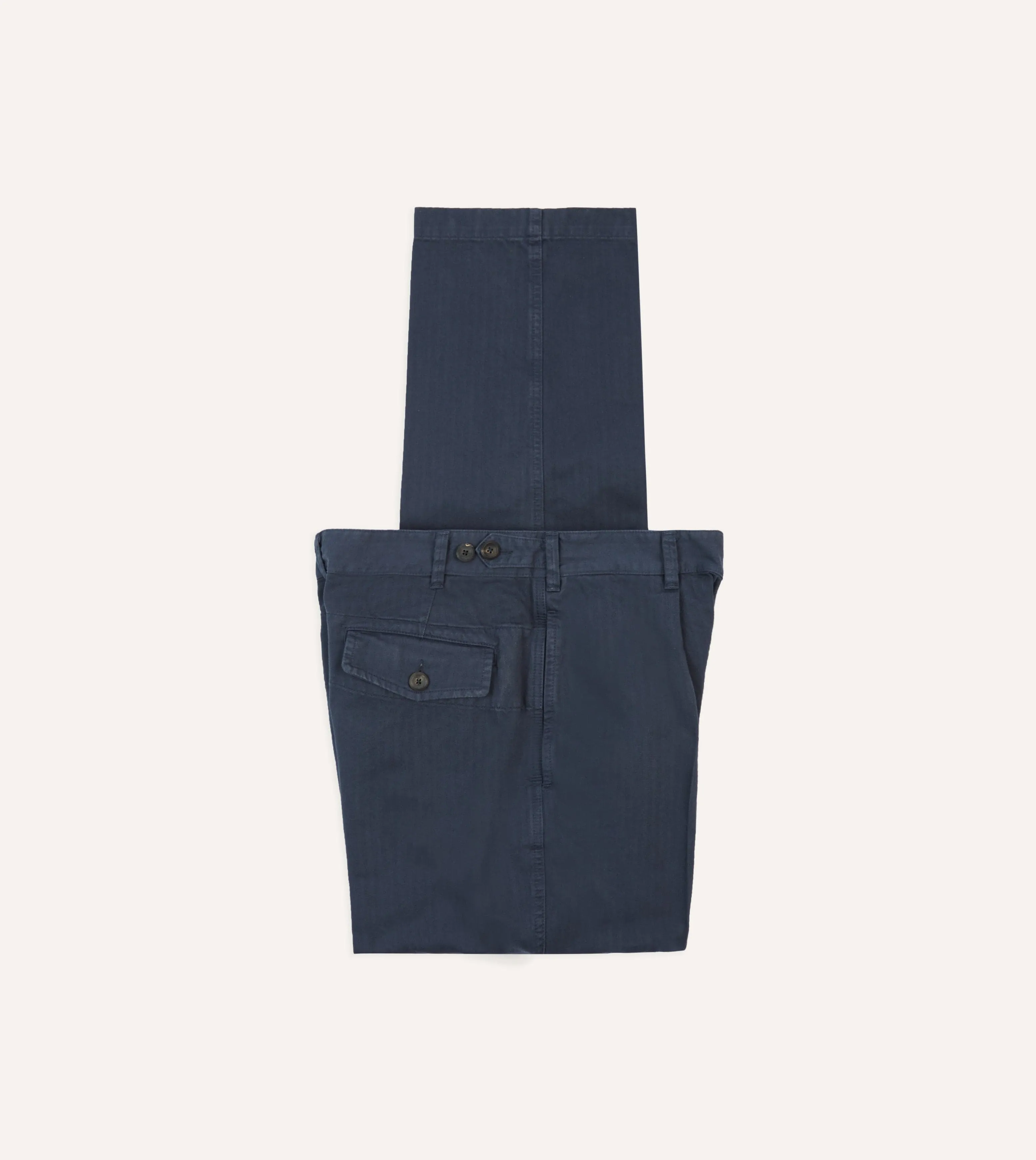 Navy Herringbone Cotton Games Trousers sold by Drake's London