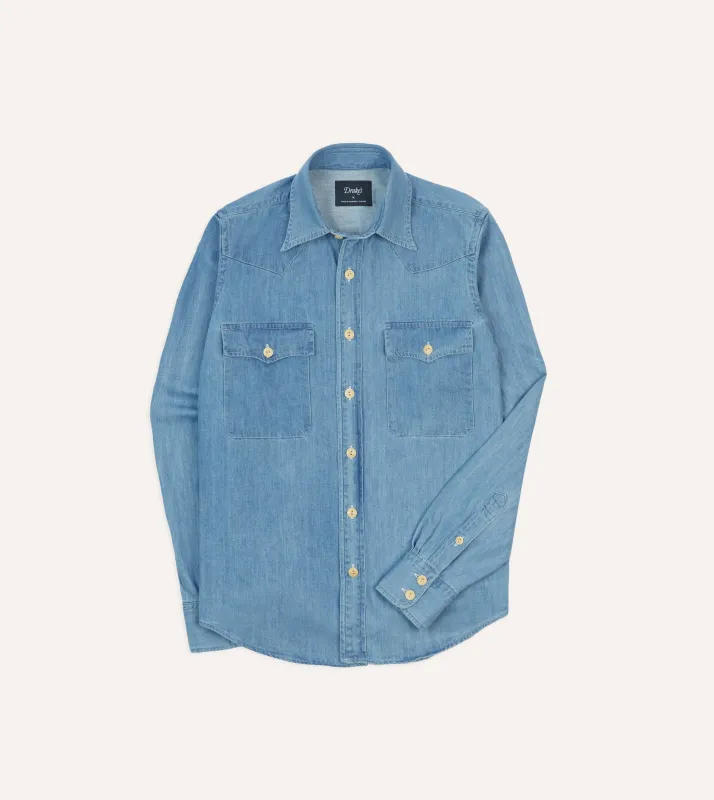 Bleach Wash Denim Two-Pocket Western Shirt sold by Drake's London