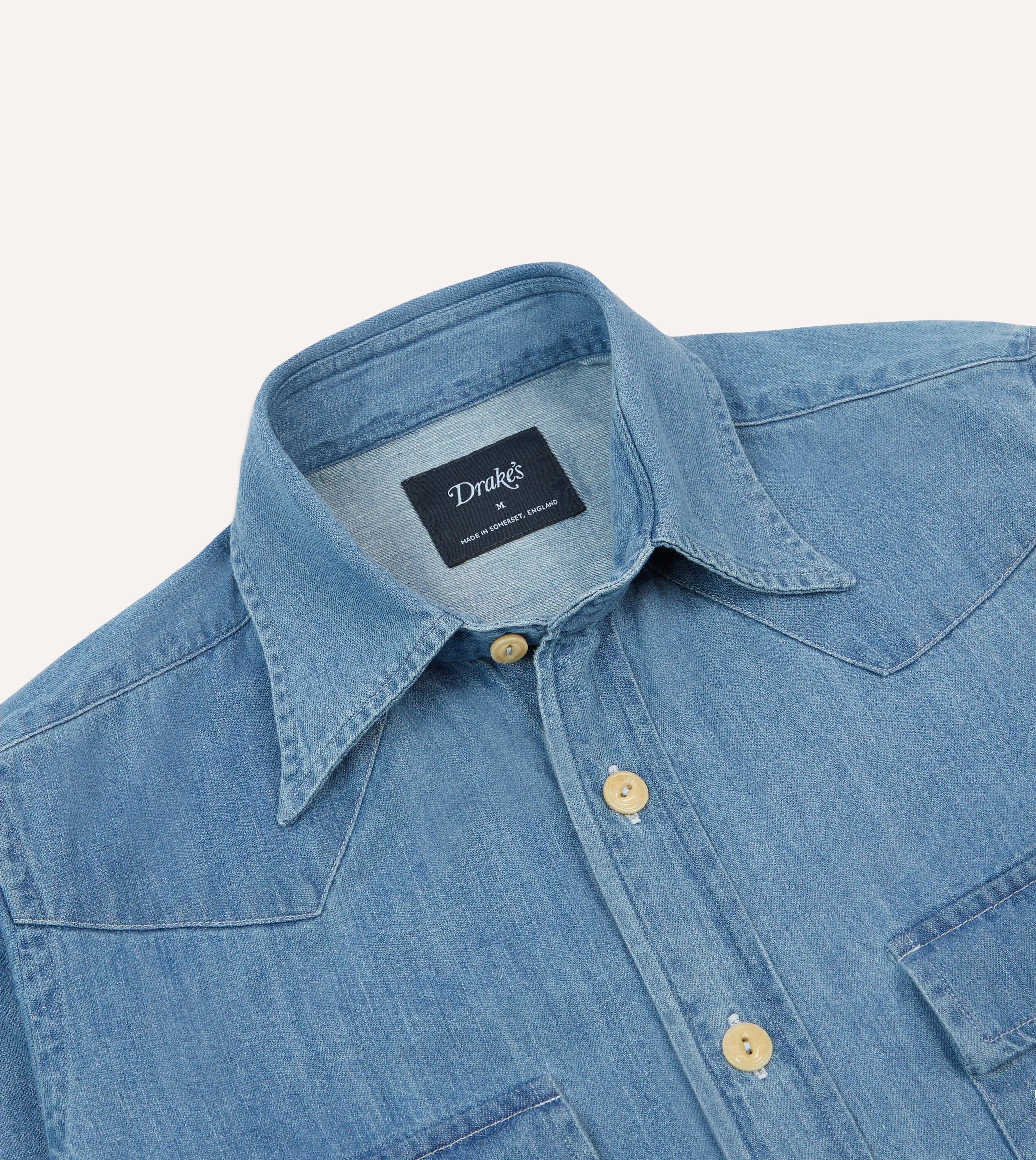 Bleach Wash Denim Two-Pocket Western Shirt sold by Drake's London product image thumbnail 3