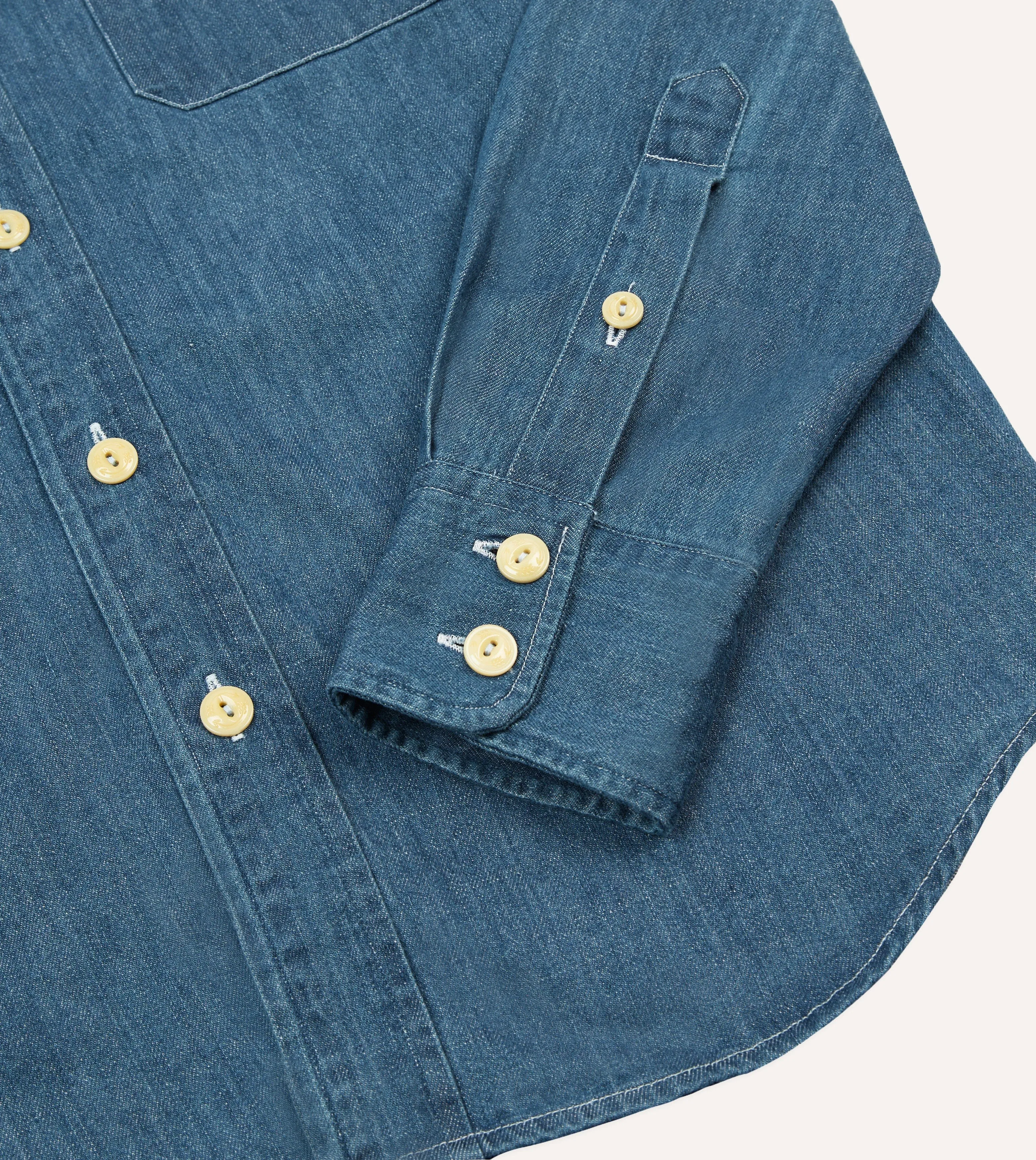 Stone Wash Denim Two-Pocket Western Shirt sold by Drake's London product image thumbnail 5