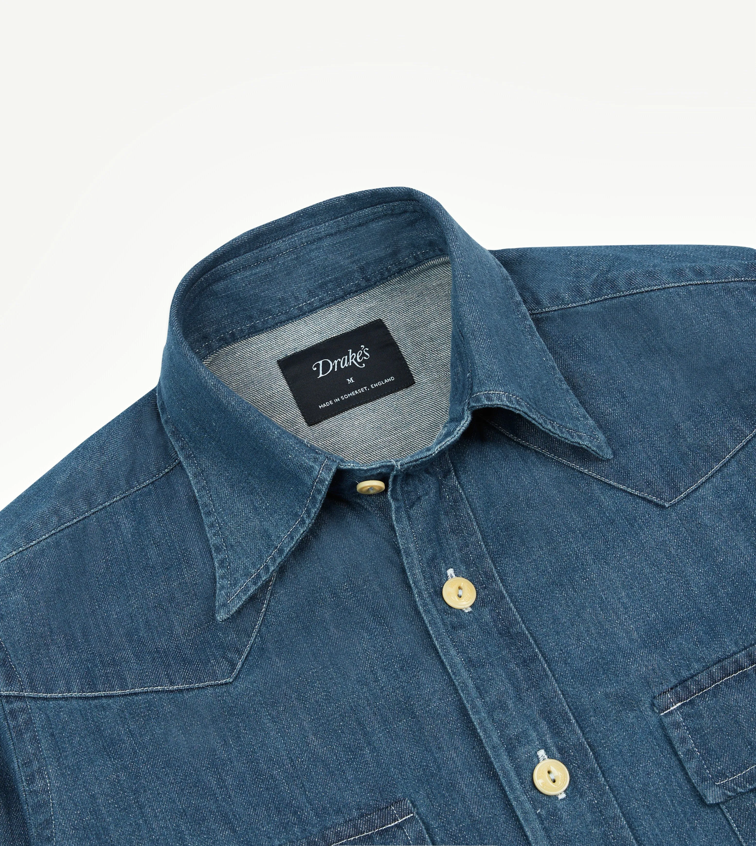 Stone Wash Denim Two-Pocket Western Shirt sold by Drake's London product image thumbnail 3