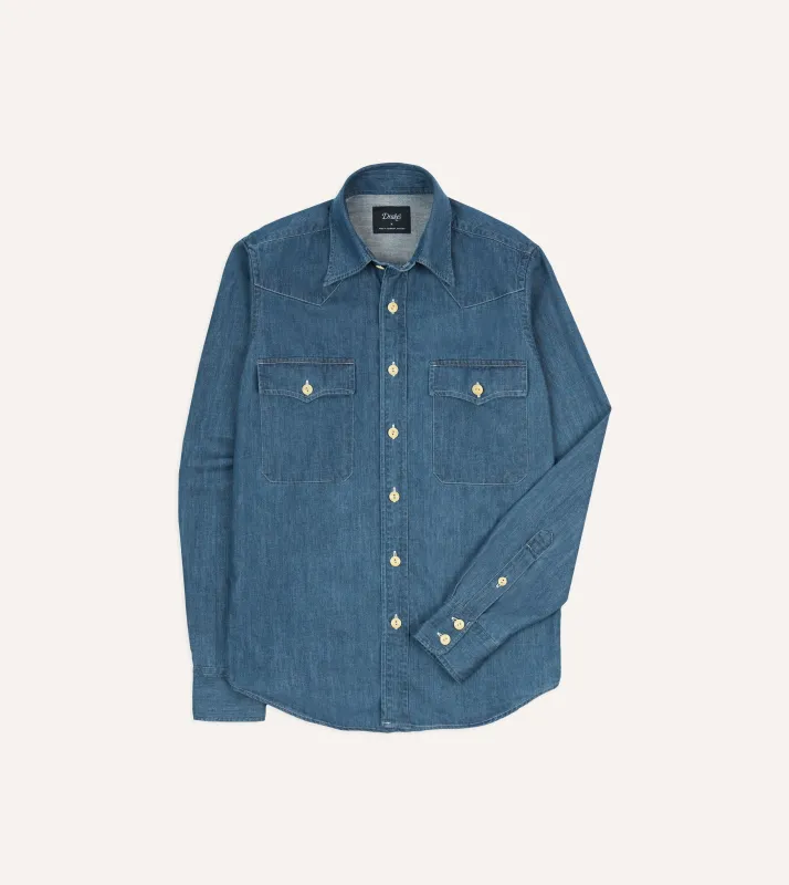 Stone Wash Denim Two-Pocket Western Shirt made by Drake's London