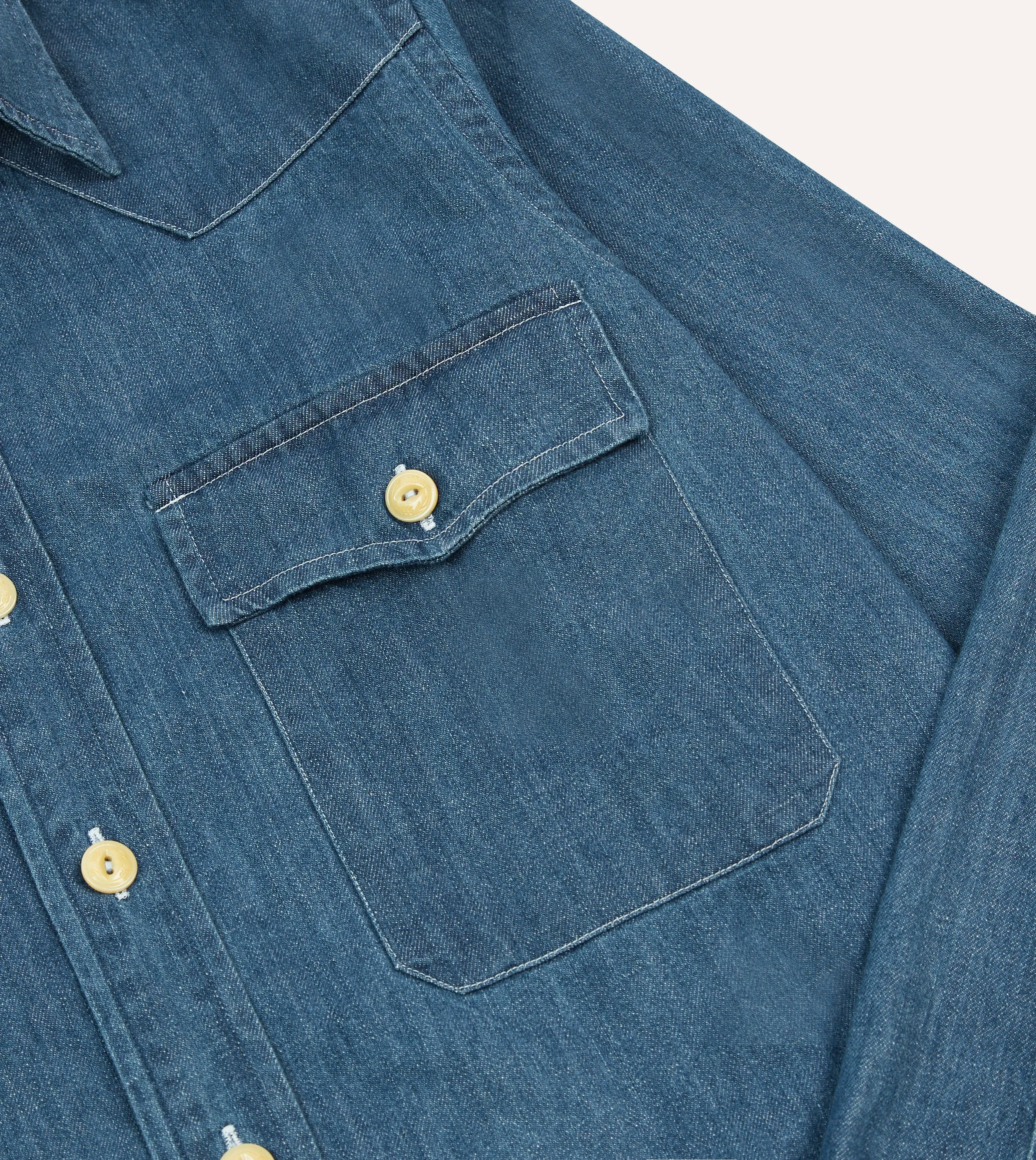 Stone Wash Denim Two-Pocket Western Shirt sold by Drake's London product image thumbnail 4