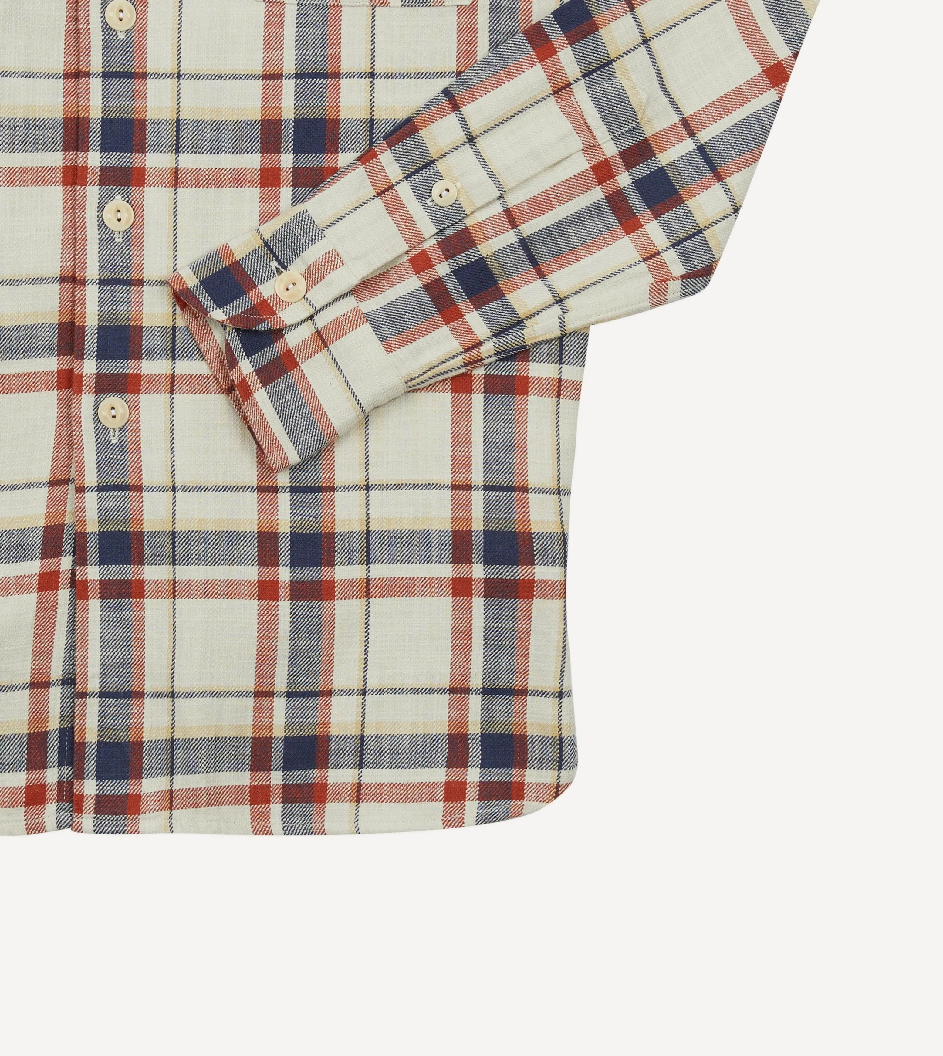Ecru, Navy and Red Check Slub Cotton Two-Pocket Work Shirt sold by Drake's London product image thumbnail 5