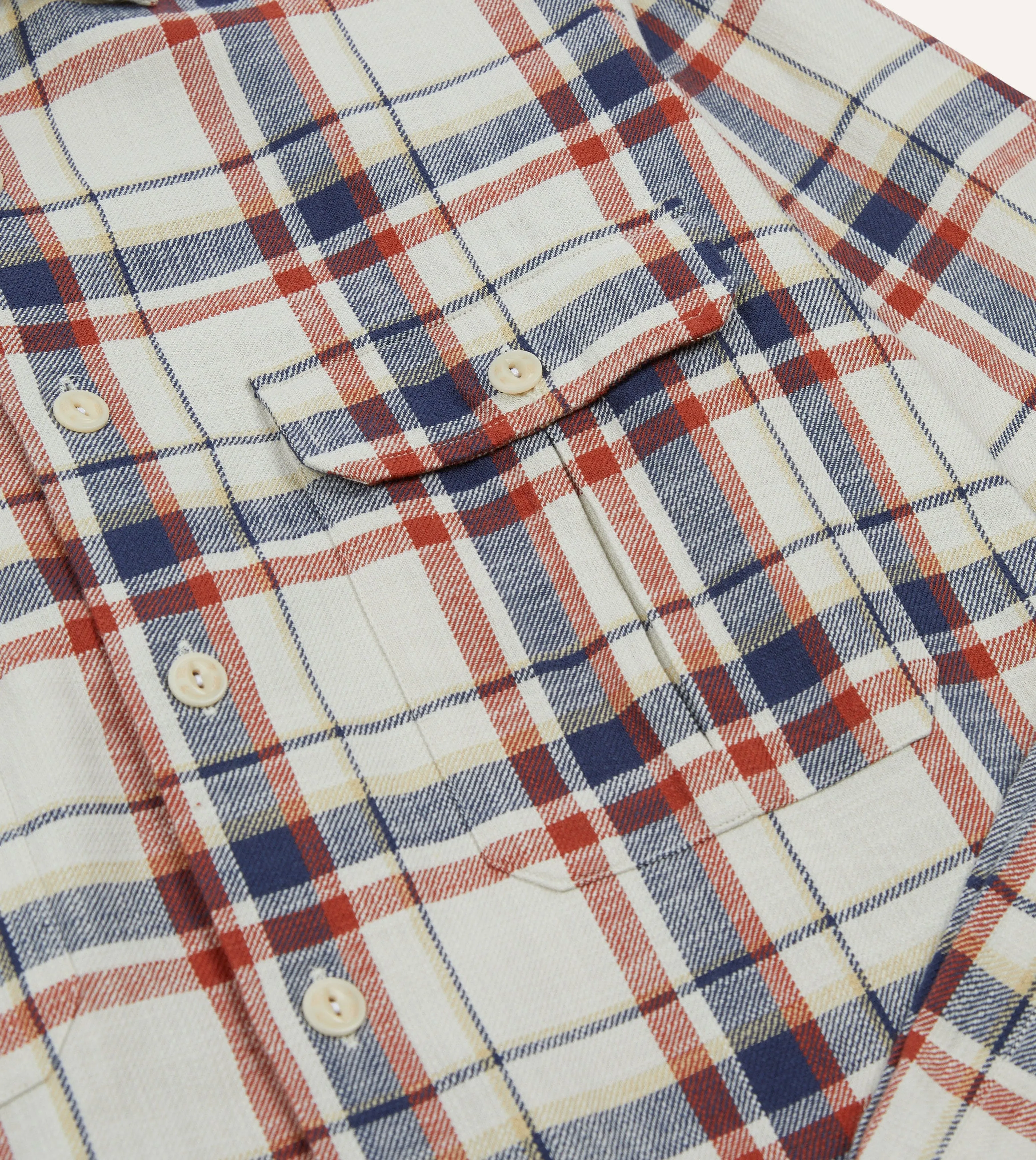 Ecru, Navy and Red Check Slub Cotton Two-Pocket Work Shirt sold by Drake's London product image thumbnail 4