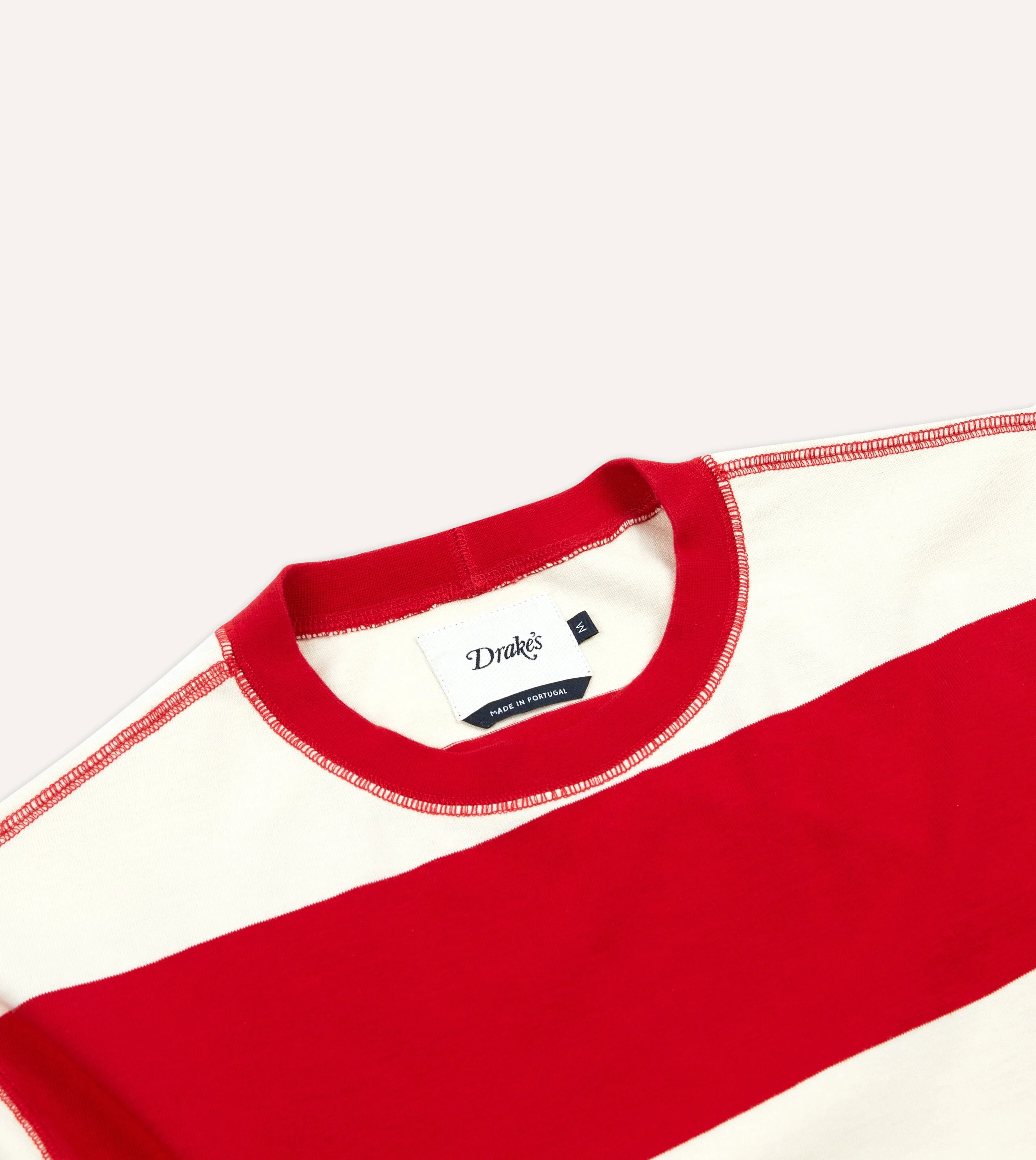 Red and White Wide Stripe Heavy Cotton Crew Neck Hiking T-Shirt sold by Drake's London product image thumbnail 3