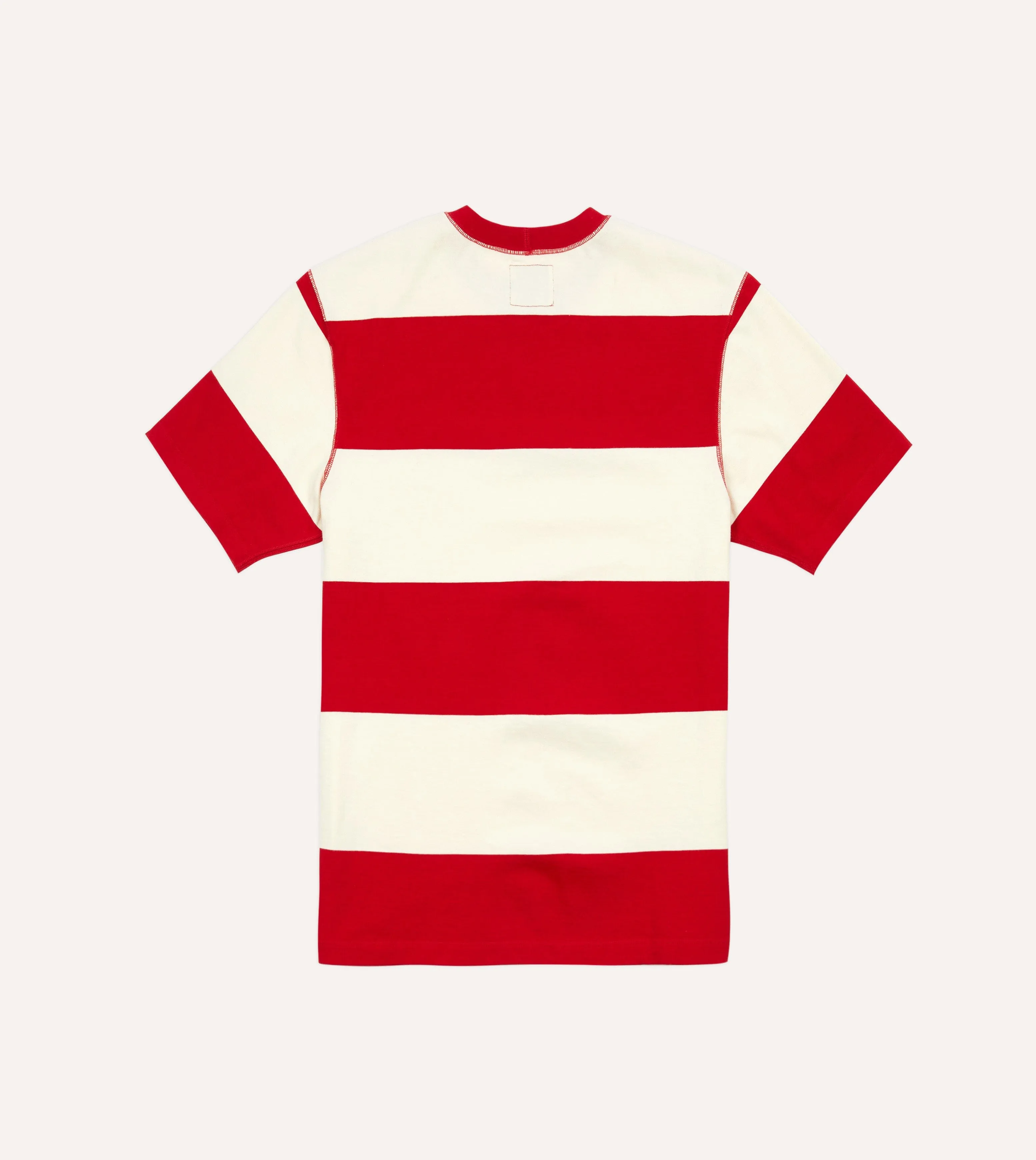 Red and White Wide Stripe Heavy Cotton Crew Neck Hiking T-Shirt sold by Drake's London product image thumbnail 4