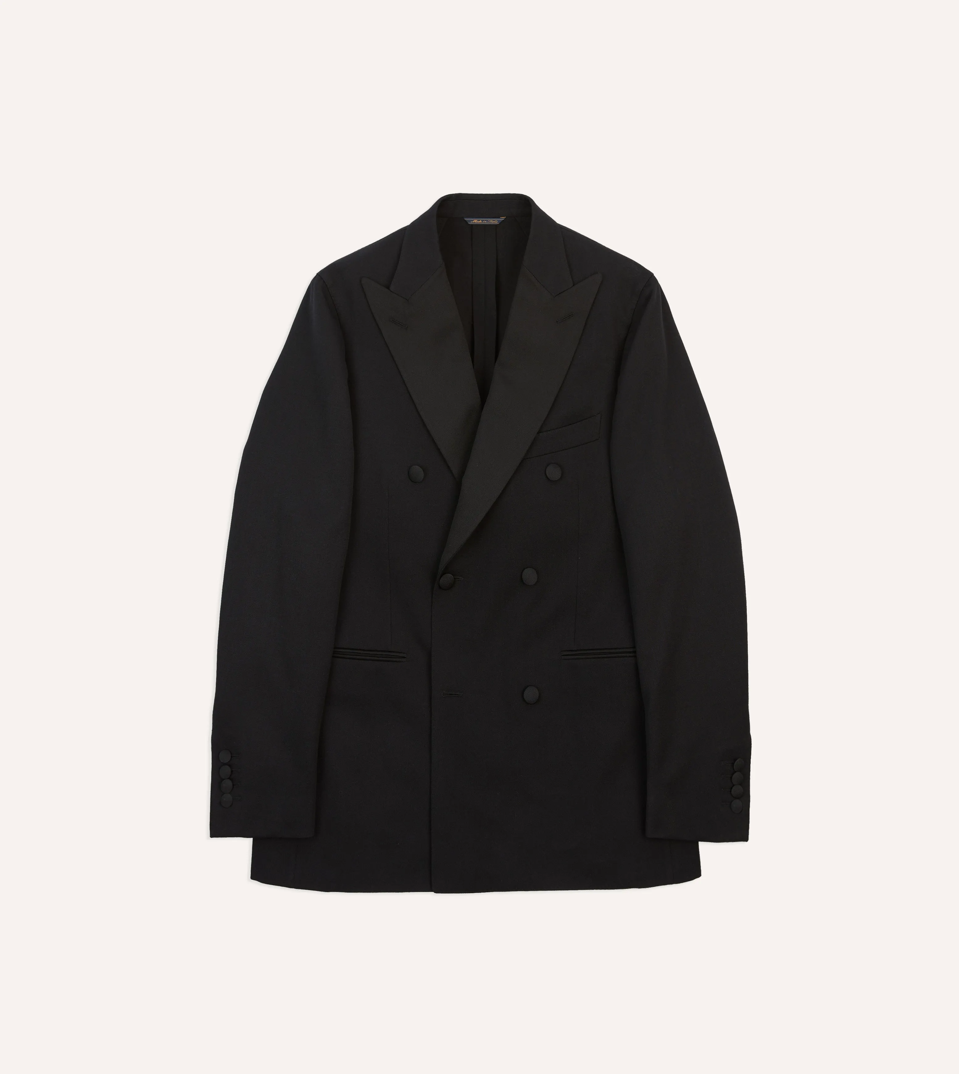 Black Barathea Wool Double-Breasted Dinner Jacket sold by Drake's London