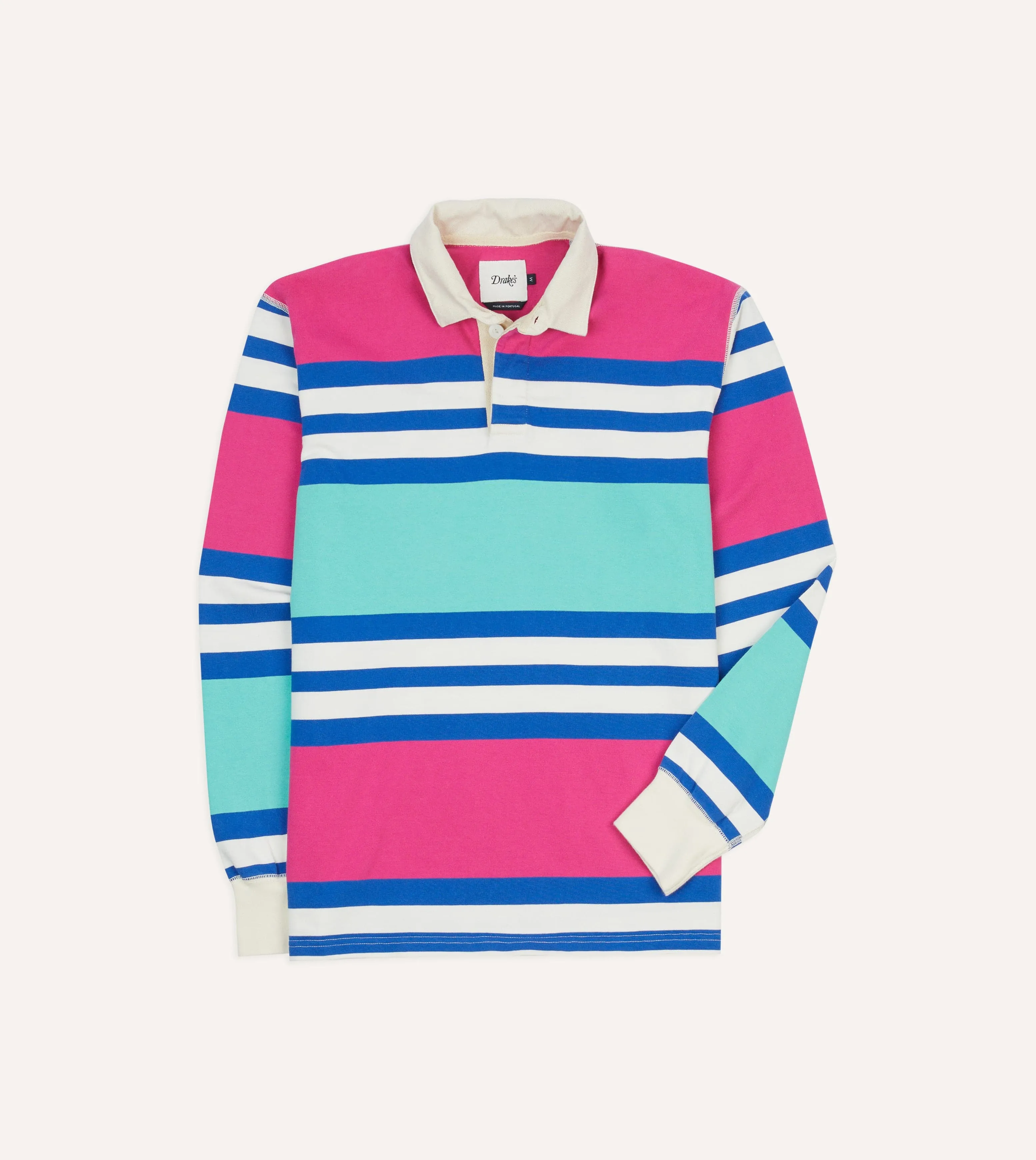 Pink, Green and Blue Stripe Cotton Rugby Shirt sold by Drake's London