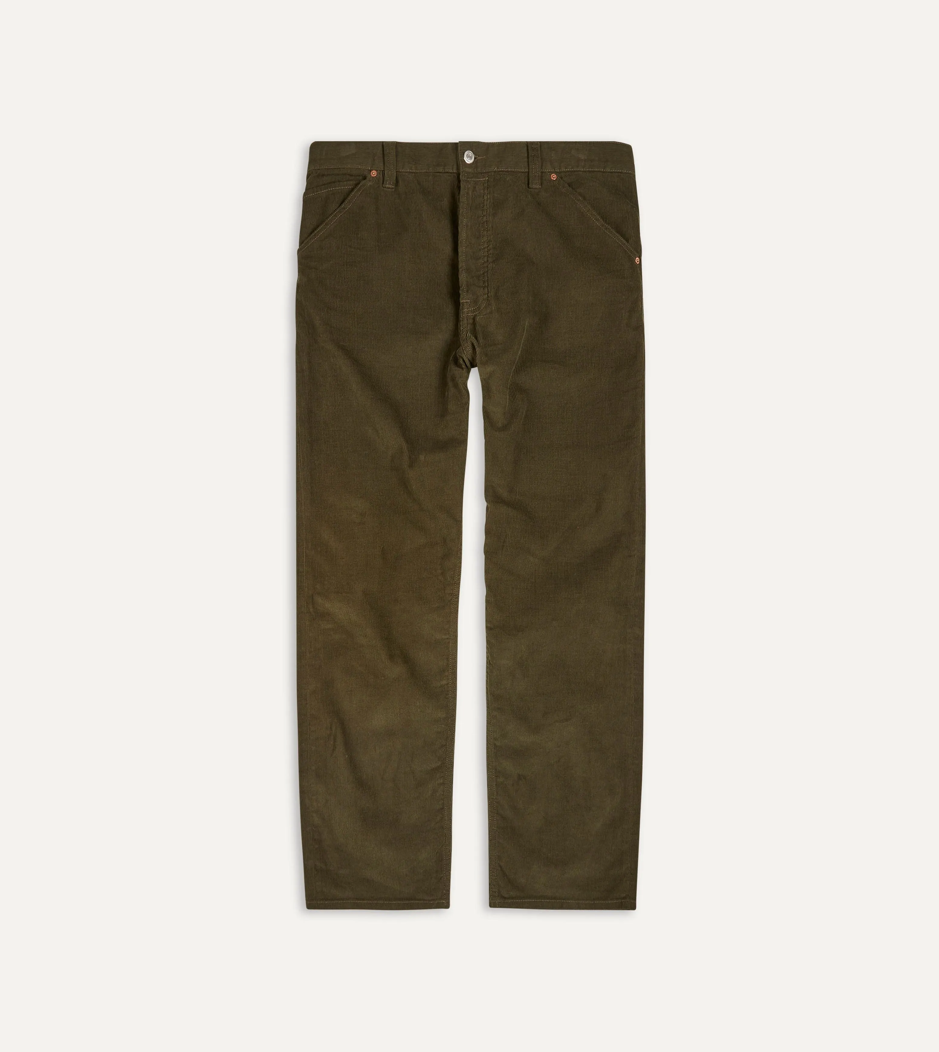Green Japanese Selvedge Needlecord Five-Pocket Trousers sold by Drake's London