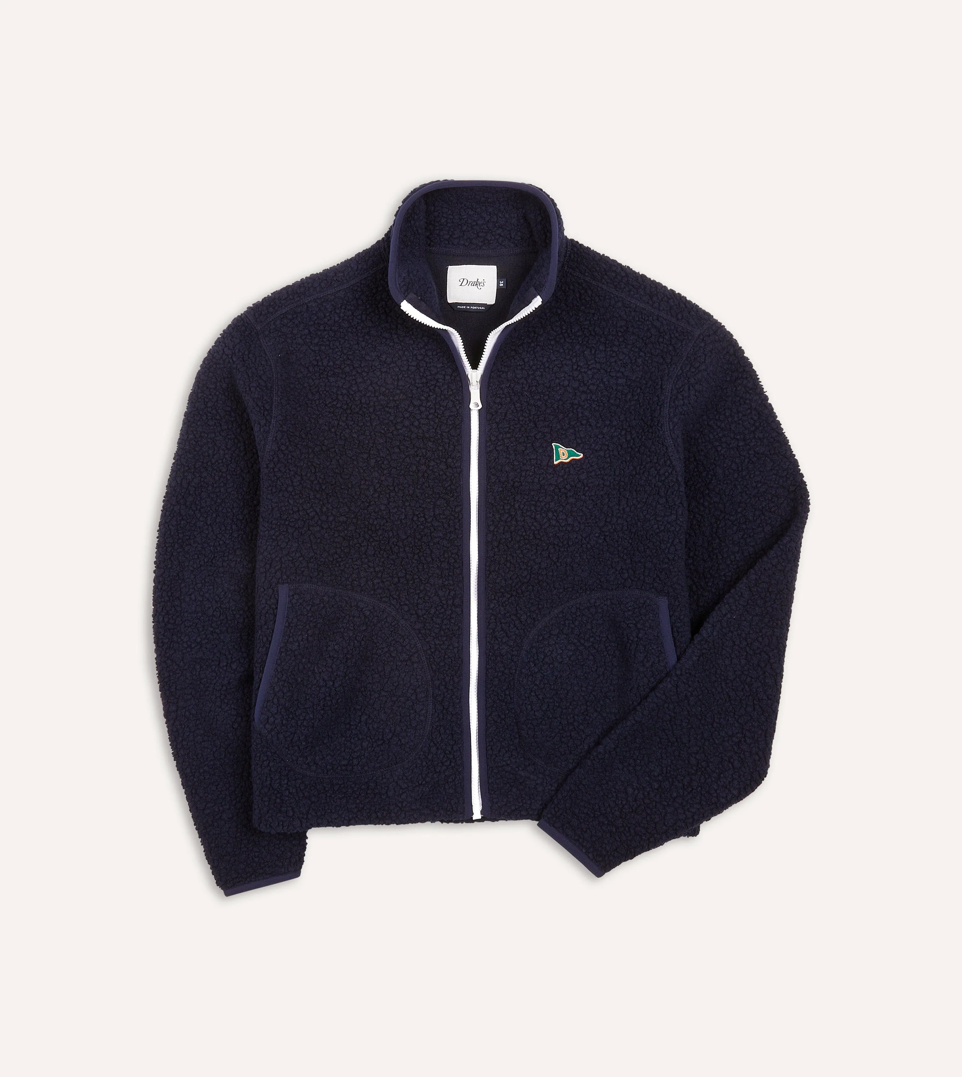 Navy Boucle Wool Zip Fleece Jacket sold by Drake's London