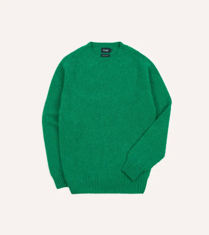Green Brushed Shetland Crew Neck Jumper sold by Drake's London