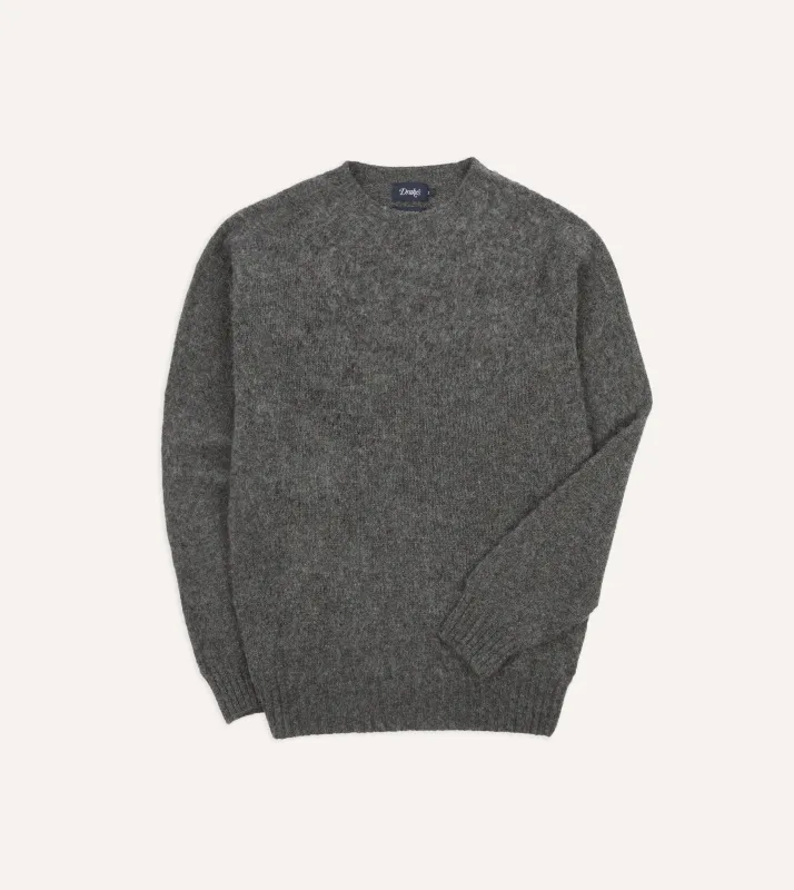 Charcoal Brushed Shetland Crew Neck Jumper sold by Drake's London