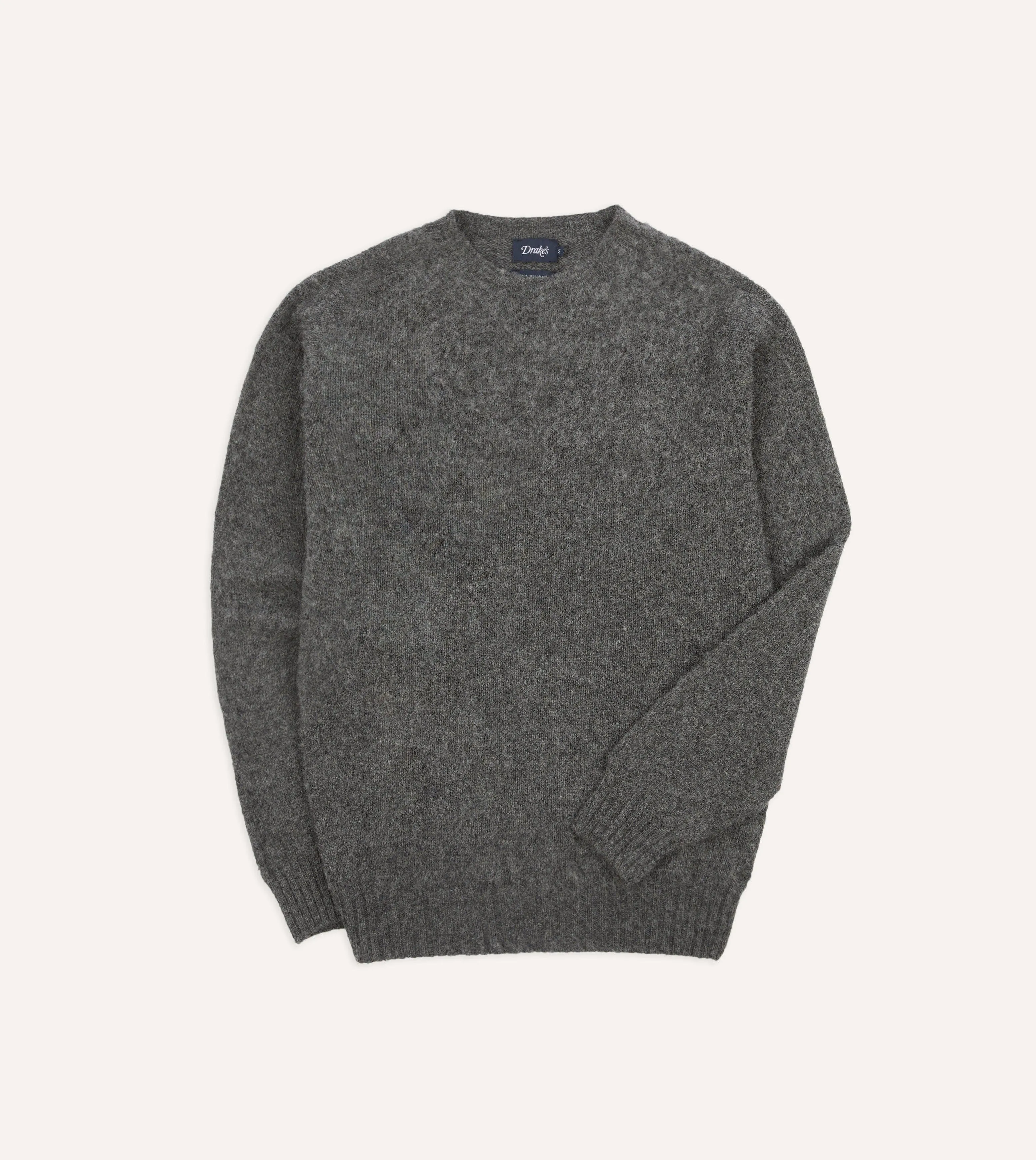 Charcoal Brushed Shetland Crew Neck Jumper sold by Drake's London