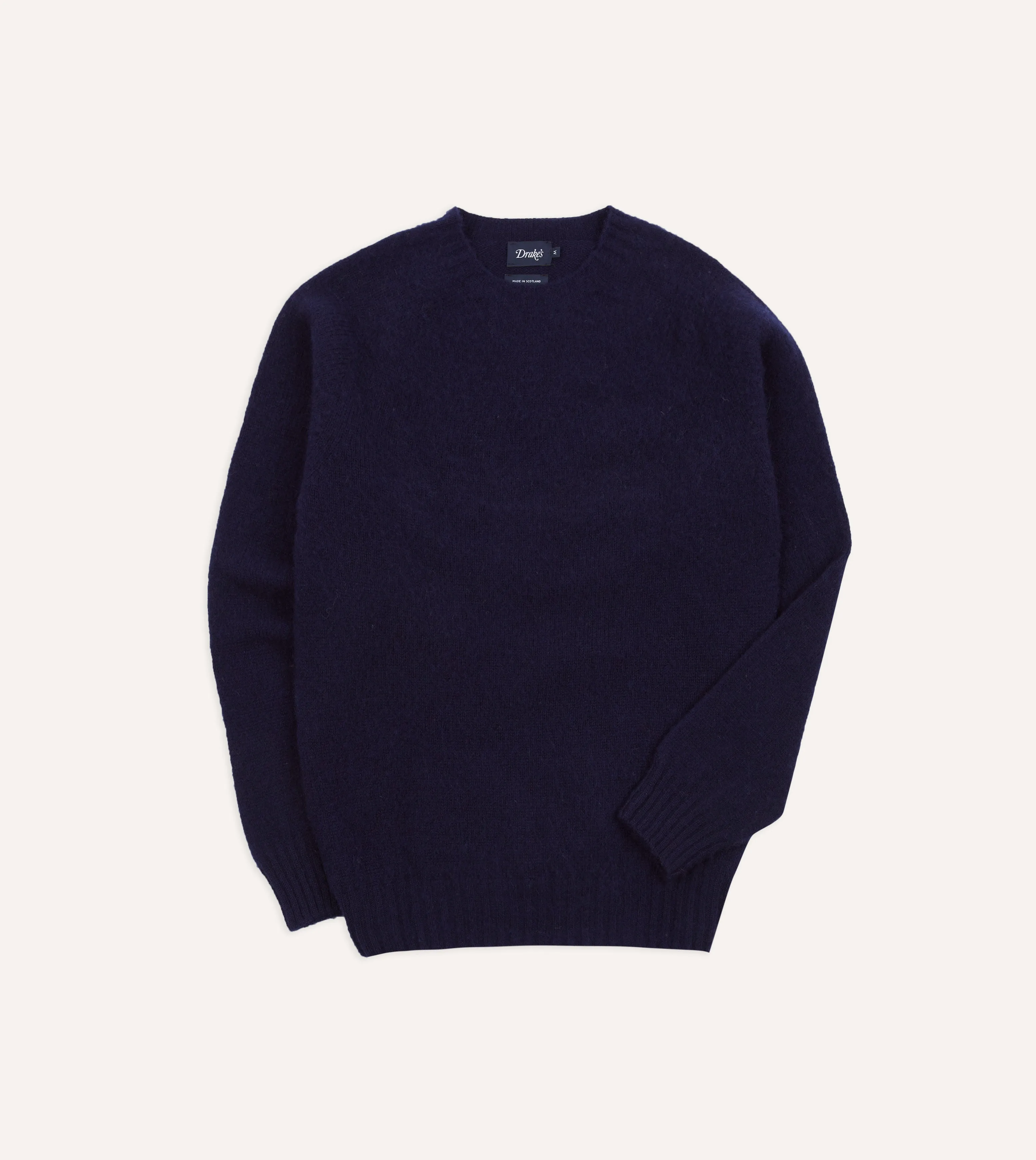 Navy Brushed Shetland Crew Neck Jumper sold by Drake's London