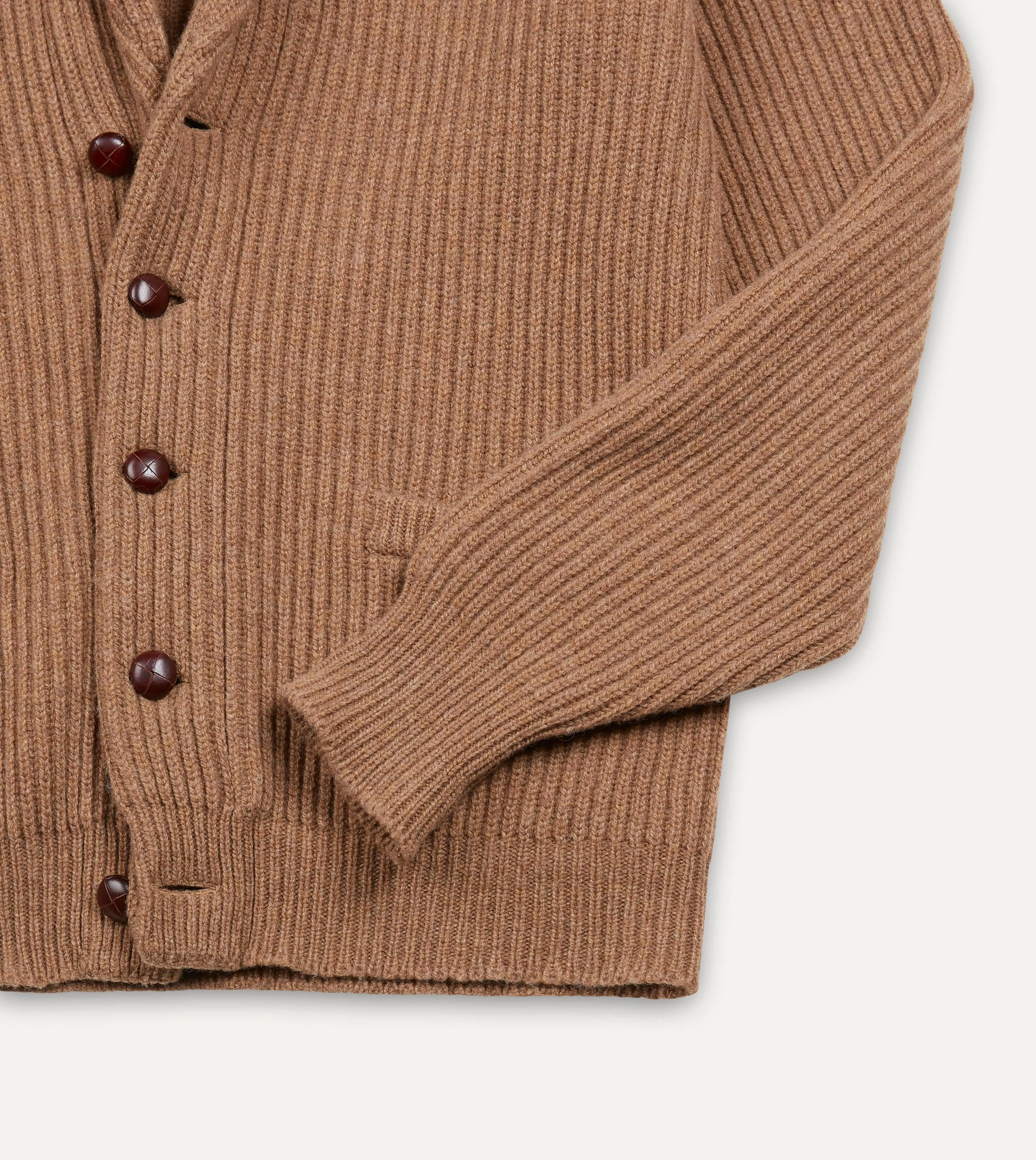 Camel Lambswool Shawl Collar Cardigan sold by Drake's London product image thumbnail 5
