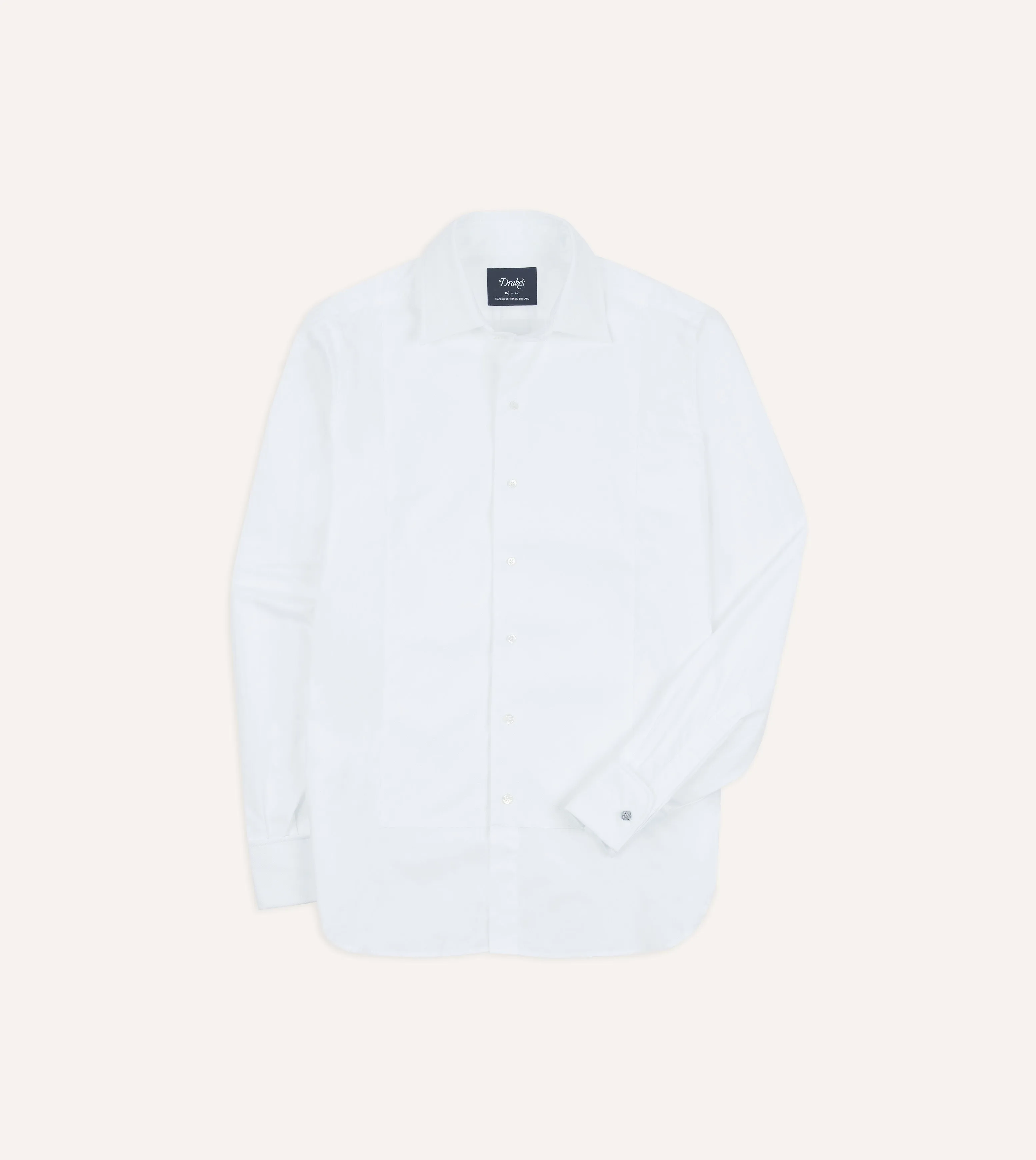 White Cotton Bib Front Dinner Shirt sold by Drake's London