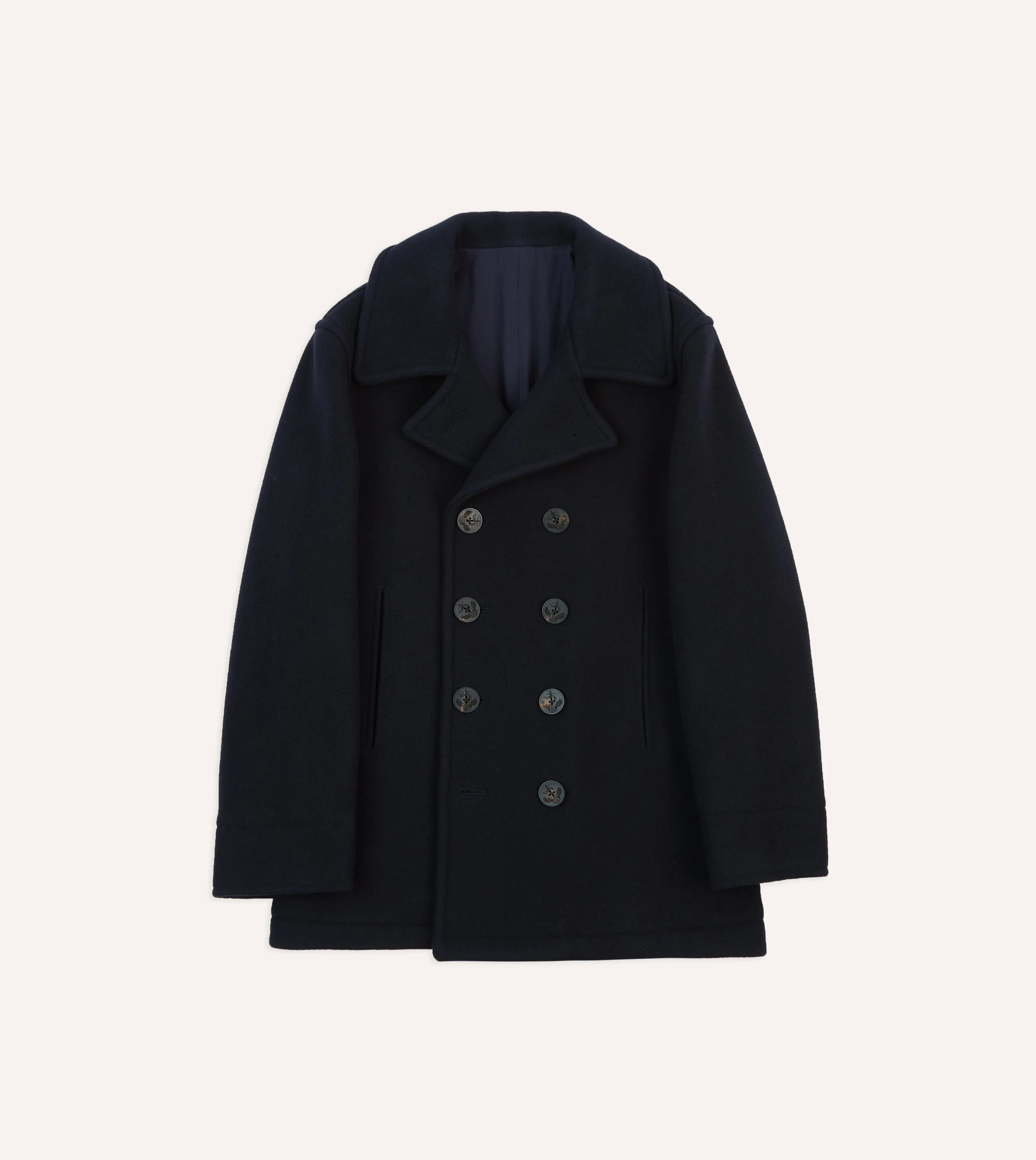 Navy Wool Double-Breasted Peacoat sold by Drake's London